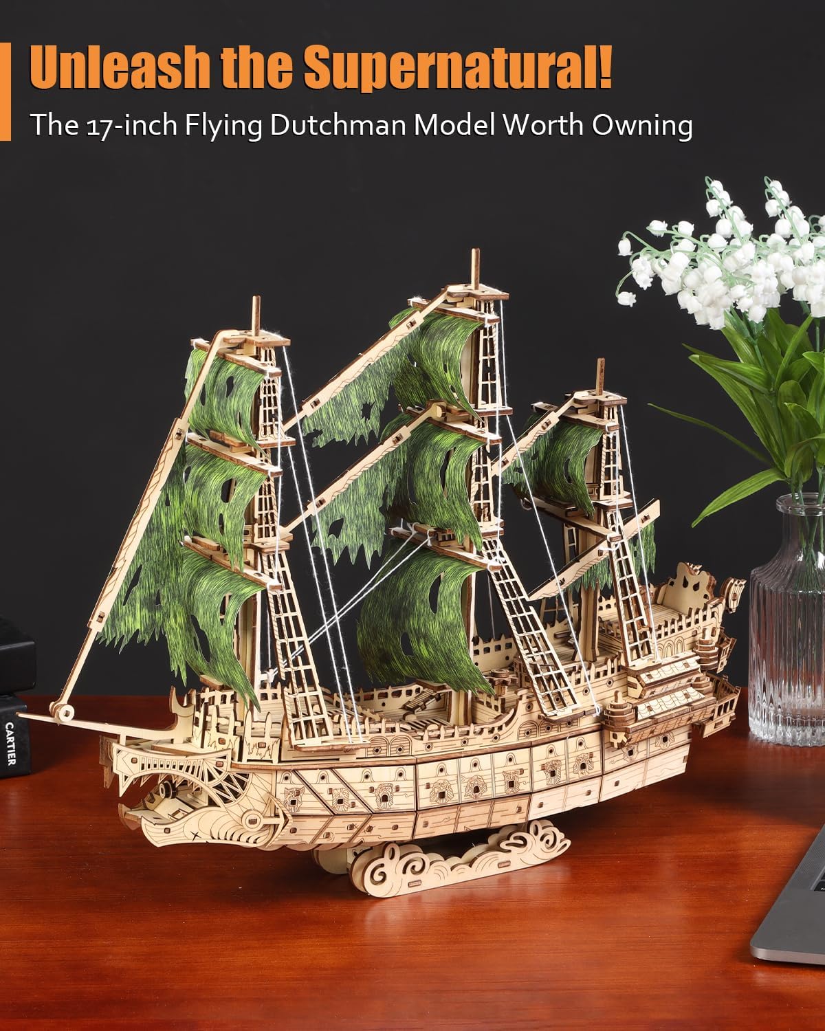 Challenging Flying Dutchman 3D Wooden Puzzles for Adults Pirate Ship Model Kit to Build - Ideal Christmas or Birthday Gift for Puzzle Enthusiasts-uFunSpace