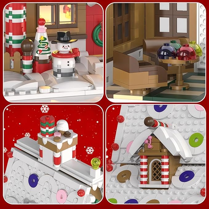 Christmas Gingerbread House kit Building Block Bricks Set, A Great Holiday Present Idea for Christmas (1,455 Pieces) Modular Building Great for Teens and Adults-uFunSpace