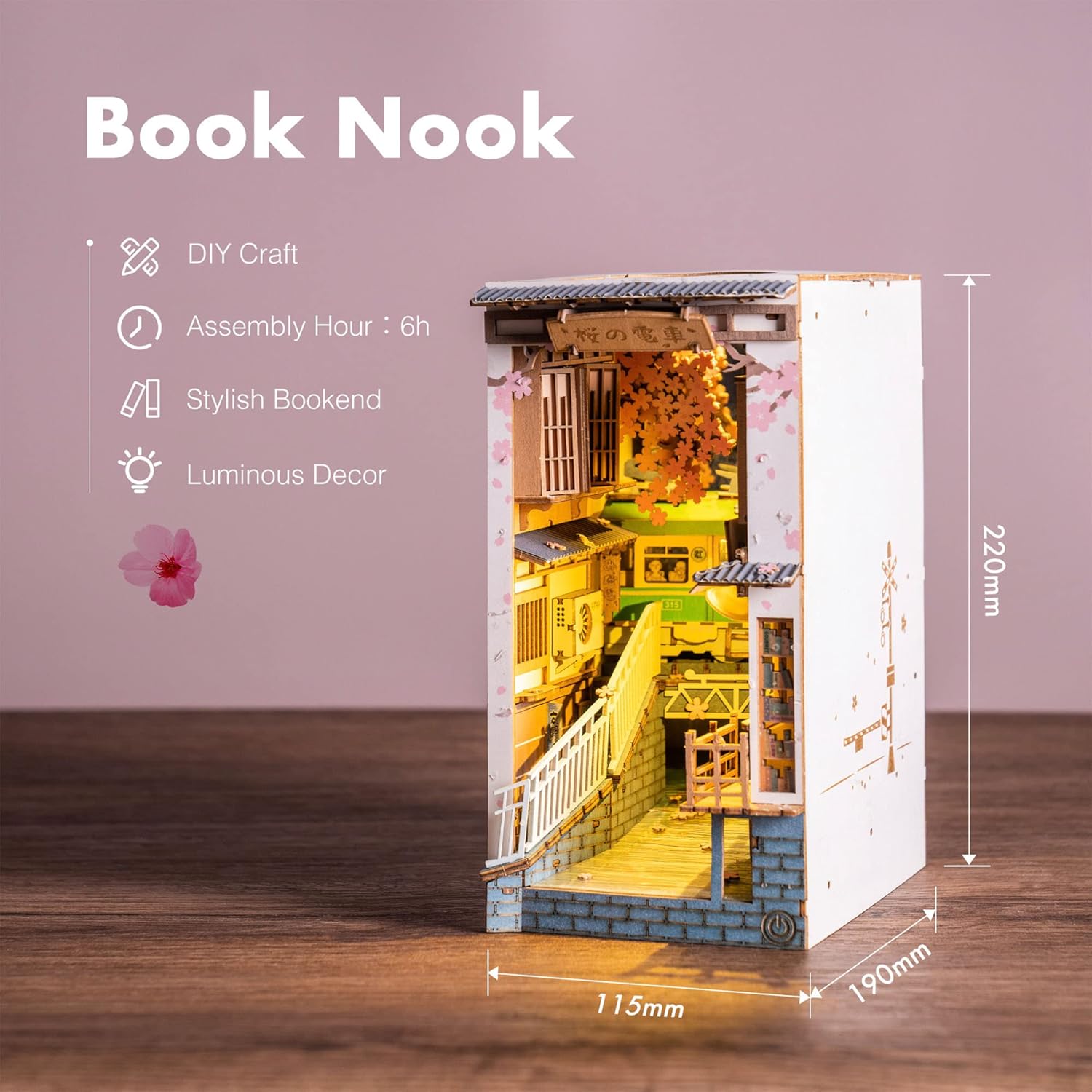 DIY Book Nook Kit Sakura Densya, DIY Miniature Booknook Kit Creative Decorative Bookend Bookshelf Insert 3D Puzzles for Adults, Halloween/Christmas Decorations/Gifts for Adults (Sakura Densya)-uFunSpace