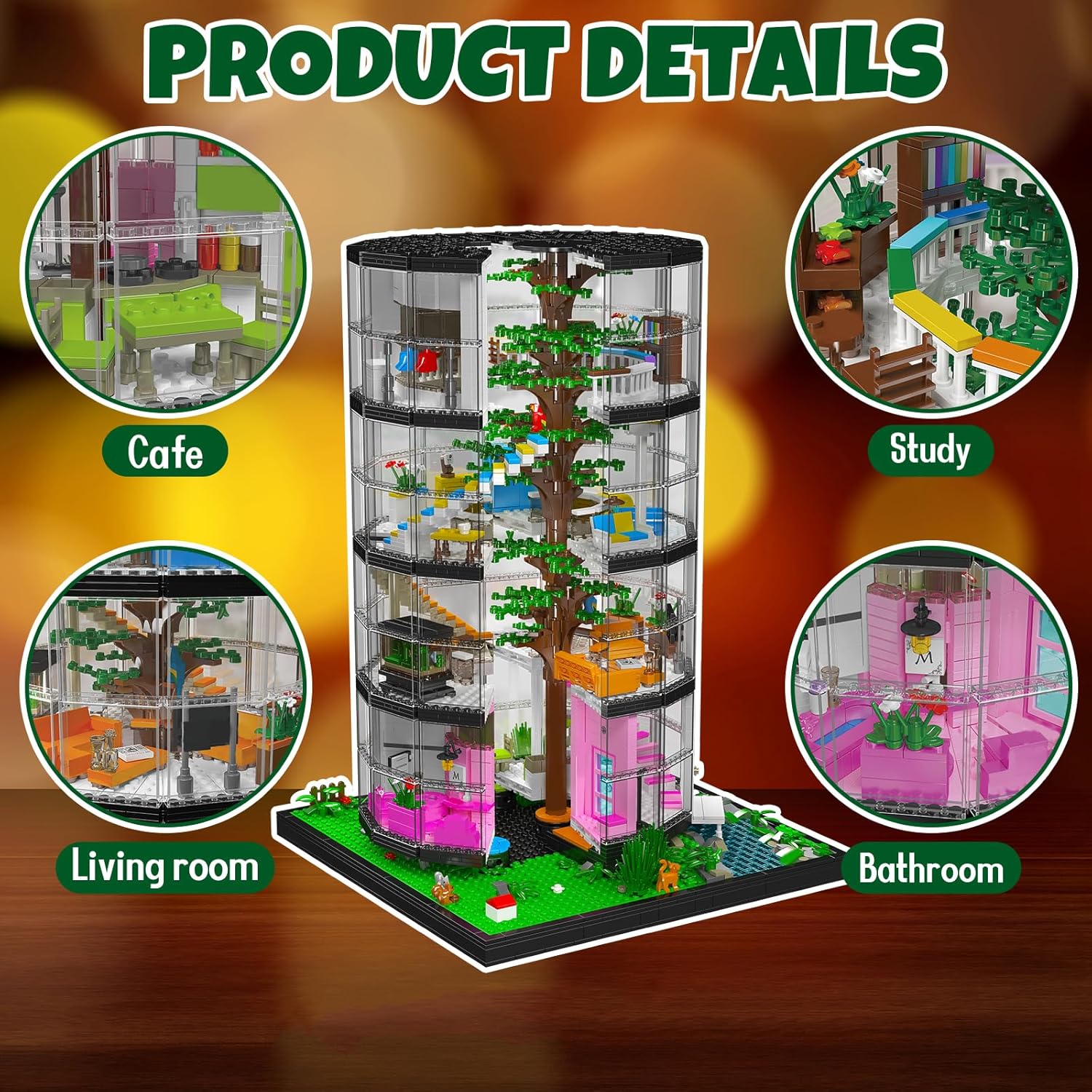 3466 pieces building block toy set for MOC, DIY assembly tower building block toy set with LED light set, splicing street scene building block model kit, suitable for Christmas-uFunSpace