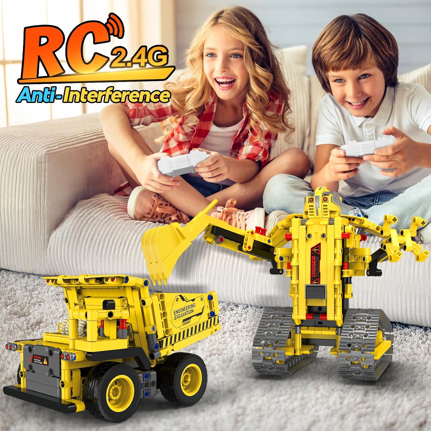 Robot Building Kits, 5-in-1 Stem Toys for Boys Age 8-14, APP & Remote Control Excavator Kids Construction Toys, Programmable Erector Sets, Educational Robotic Kit Gifts for Girls Boys (555 PCS)-uFunSpace