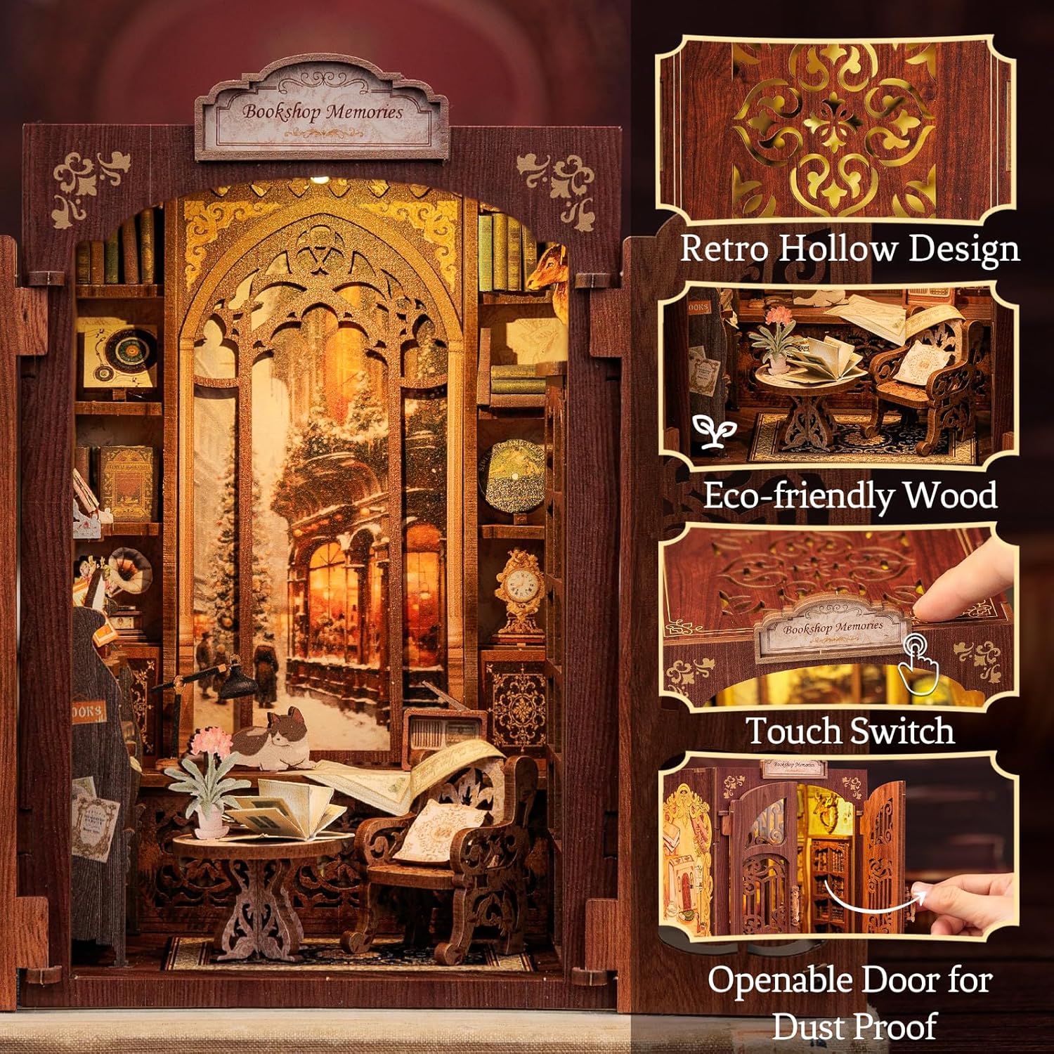 Book Nook Kit - DIY Miniature House Kit for Adults, 3D Wooden Puzzle Dollhouse Booknook Library Model Build Bookshelf Decor, Gifts for Family, Friends-uFunSpace