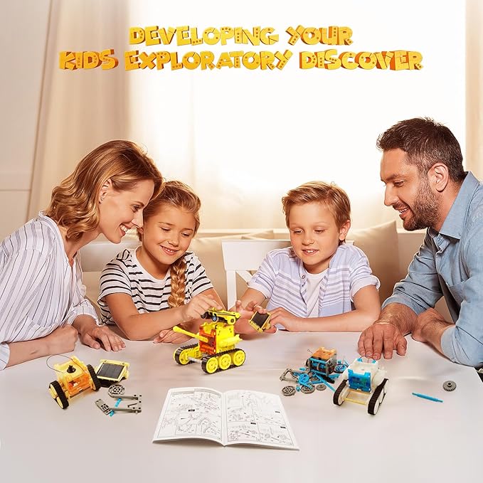30-in-1 STEM Solar Robot Kit Toys, 243 Pieces Educational Building Science Experiment Kit for Kids Aged 8-12, Birthday Gifts Kids Aged 8 9 10 11 12 13 Years Old(Yellow)-uFunSpace
