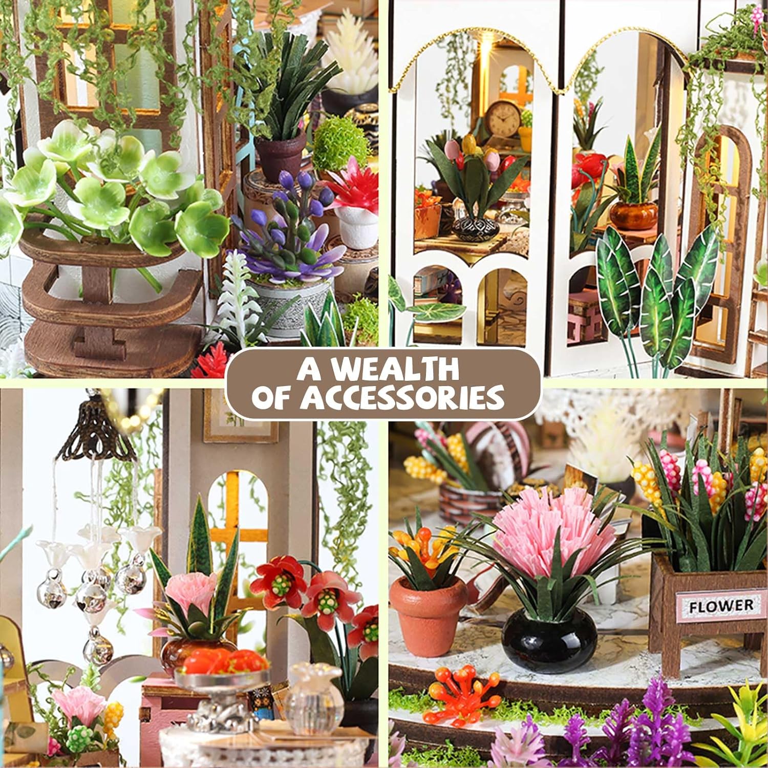 DIY Miniature Dollhouse Kit, 1:24 Scale Wooden Craft House for Adults, Miniature Greenhouse with LED Lights & Tiny Furniture, 3D Puzzle Model Building Flower Room, Birthday Gift for DIY Lovers-uFunSpace