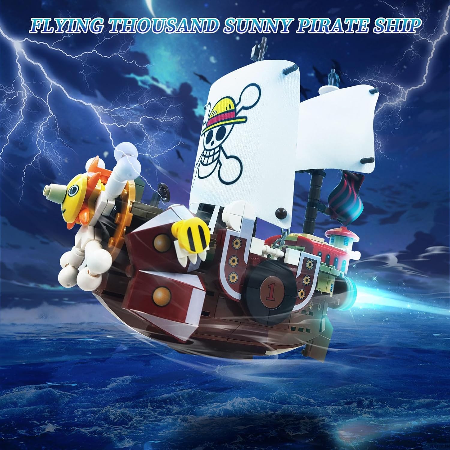 1pcs Anime Thousand Sunshine Ship Building Blocks Set with Lights, Comes with 9 Action Figures, One Piece Merch Pirate Ship Model Building Ideal Gift for Children, Fans (432pcs)-uFunSpace
