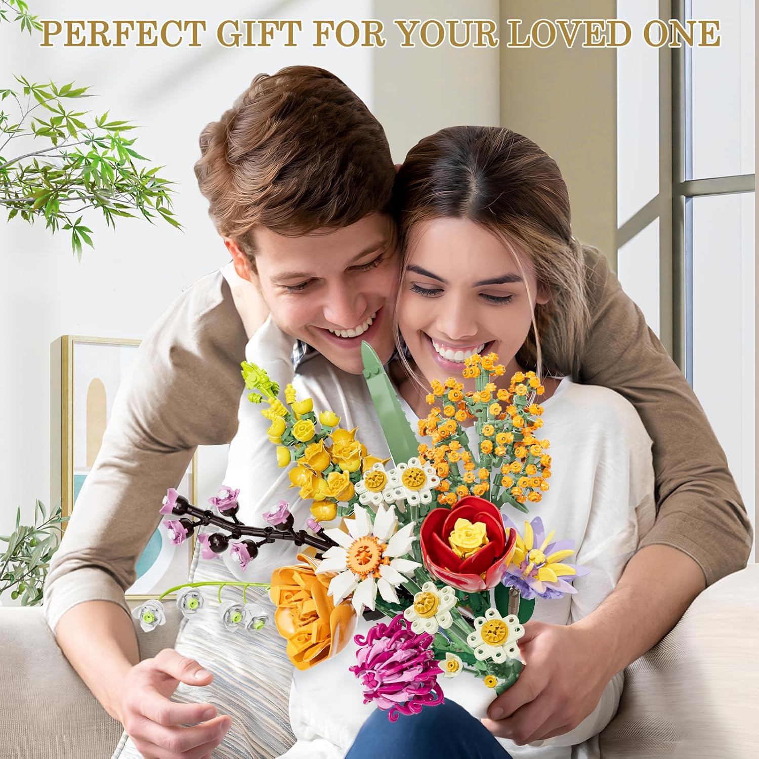 Flowers Bouquet Building Set, 1070PCS Wildflower Botanical Collection, Artificial Plant Flower Kit Toy for Adults Kids Women Her, Home Decor Gift for Birthday, Valentine's Day, Christmas (No Vase)-uFunSpace