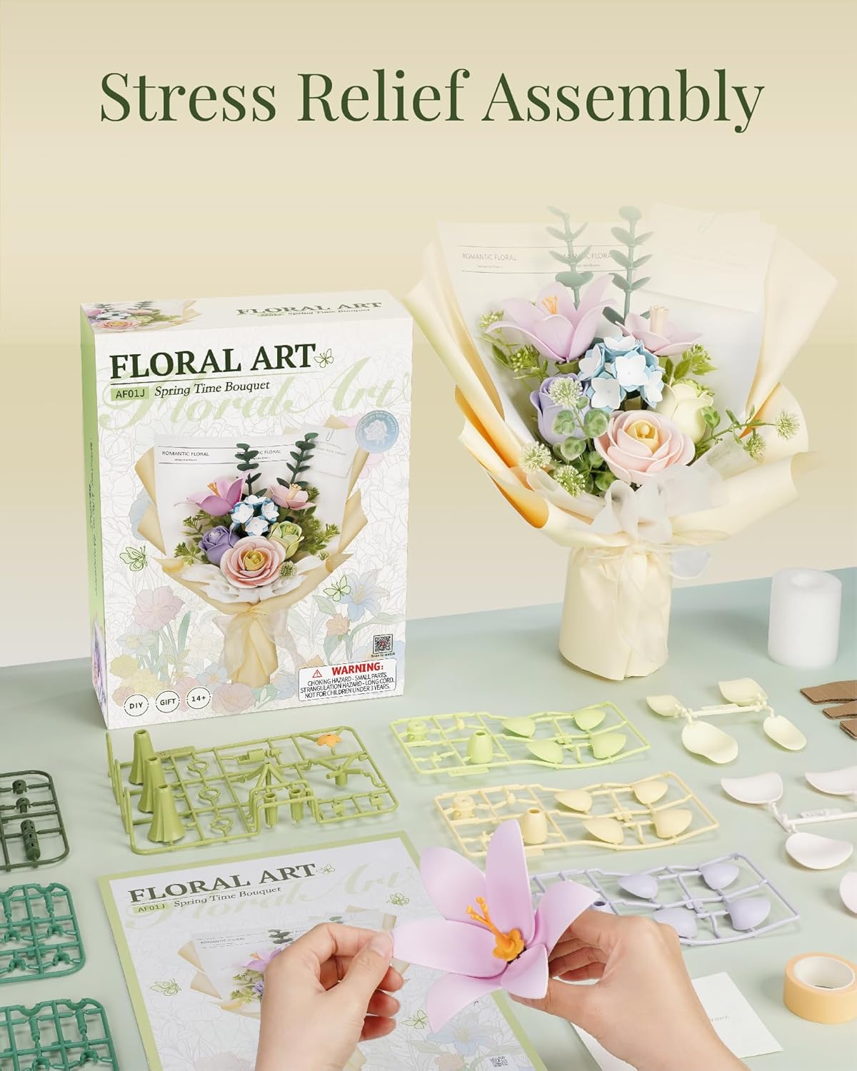 Flower Building Set with Bouquet Packaging,3D Puzzles for Adults, DIY Miniature Kit, Ideal Gift for Home Décor-uFunSpace