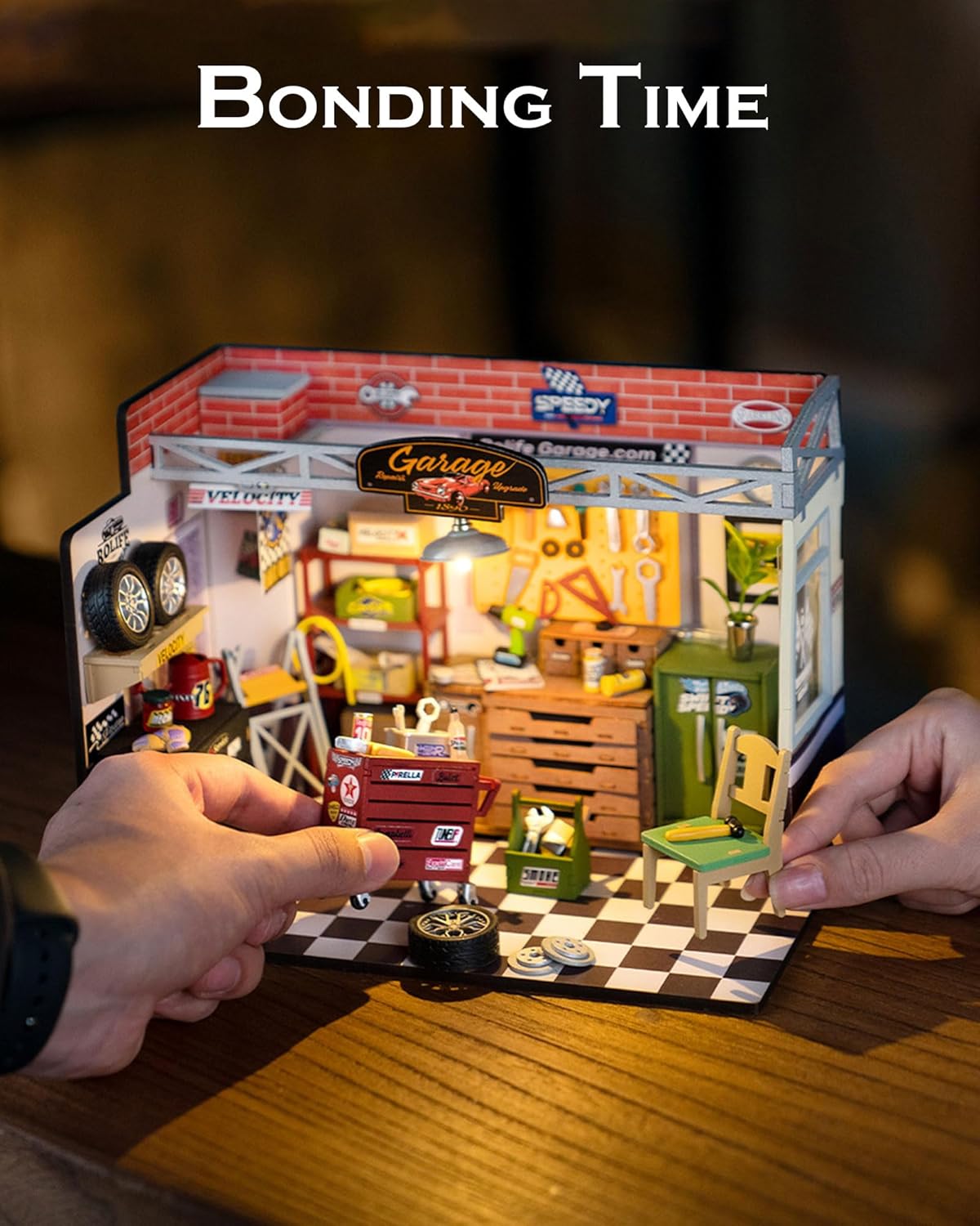 DIY Miniature House Kit Garage Workshop, Build 1/20 Mini House Building Kit with LED Craft Kits for Aduls Gifts for Him Her Kids-uFunSpace