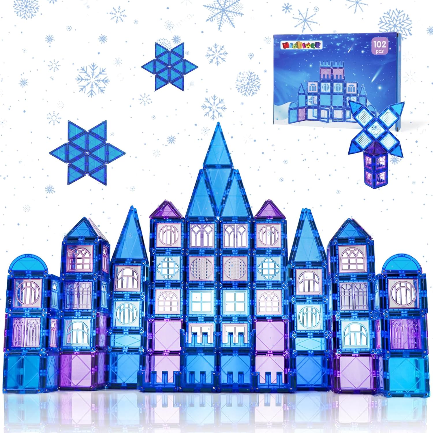 102 Pieces Magnetic Tiles Frozen Magnet Building Blocks for 3 4 5 6 7 8 Years Old Girls Birthday Gift Frozen Princess Preschool STEM Educational Toys-uFunSpace