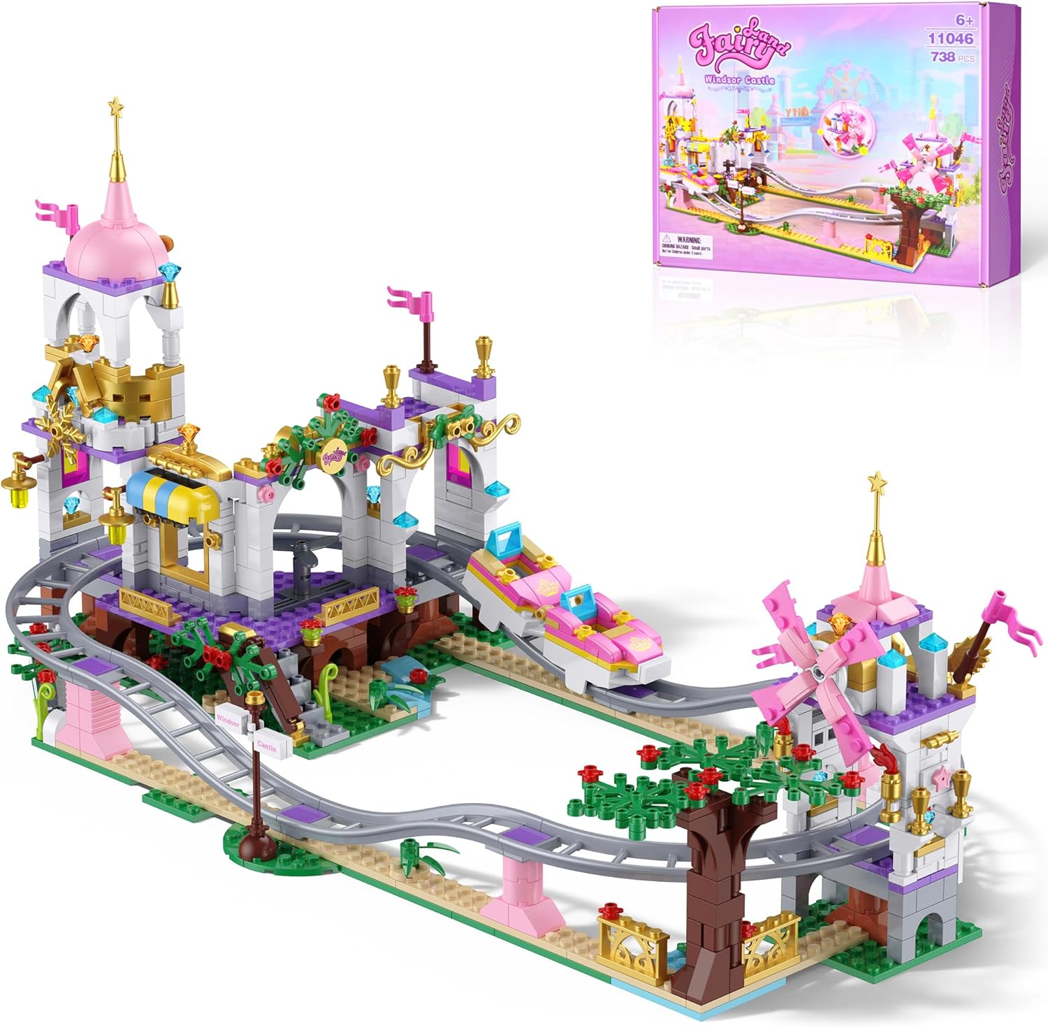 Castle Roller Coaster Building Blocks Set – 738 Pieces STEM Amusement Park Kids Building Set, Creative Pink Playground Building Blocks, Suitable for Girls and Boys Aged 6-12-uFunSpace