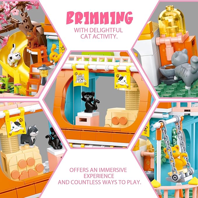 Cat House Toy Building Sets Include 8 Kittens of All Shapes Building Toys That Compatible with Lego Friends Sets for Girls 8-12 6-12 Year Old Creator Ideas Birthday Gift for Girl Boy 6+-uFunSpace