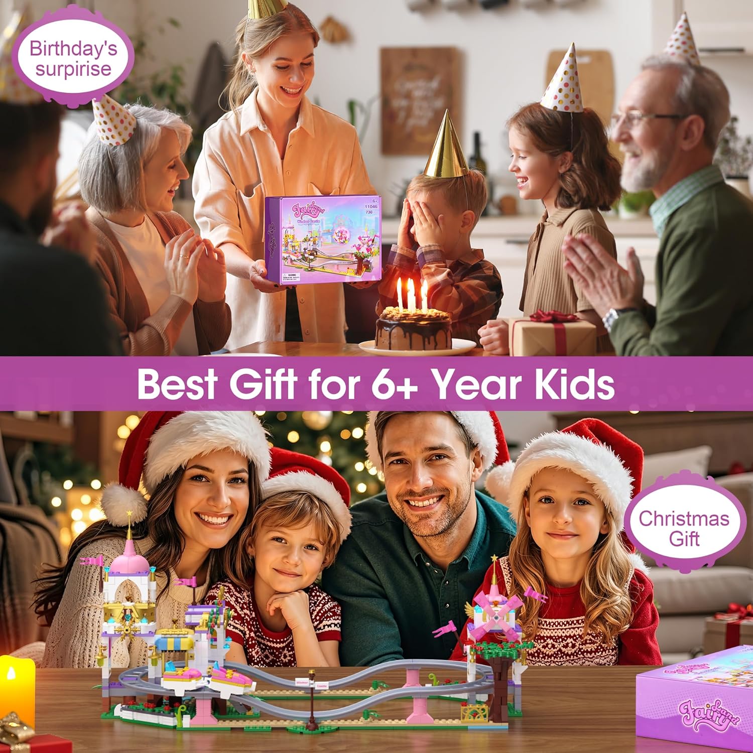 Castle Roller Coaster Building Blocks Set – 738 Pieces STEM Amusement Park Kids Building Set, Creative Pink Playground Building Blocks, Suitable for Girls and Boys Aged 6-12-uFunSpace