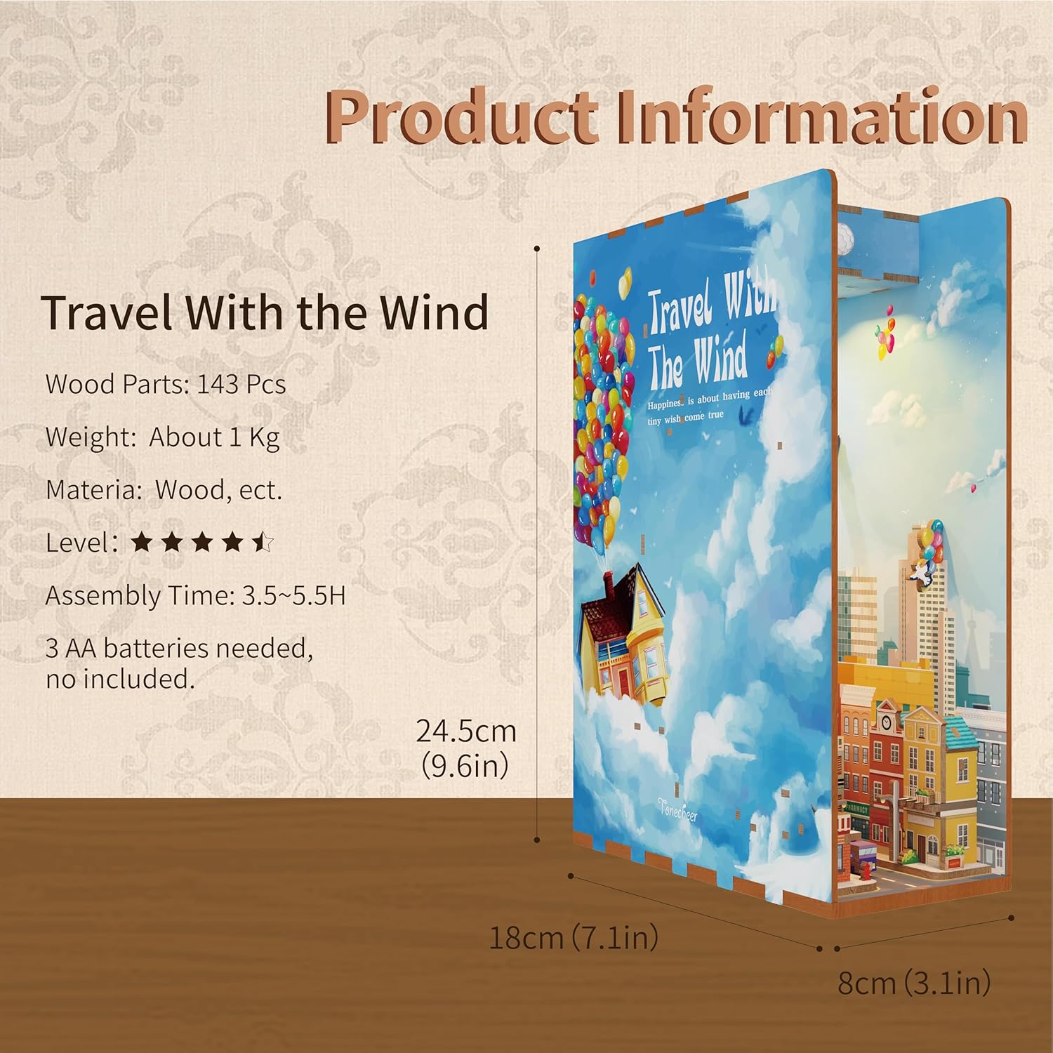 Travel with The Wind 3D Puzzle Product Dimensions-uFunSpace