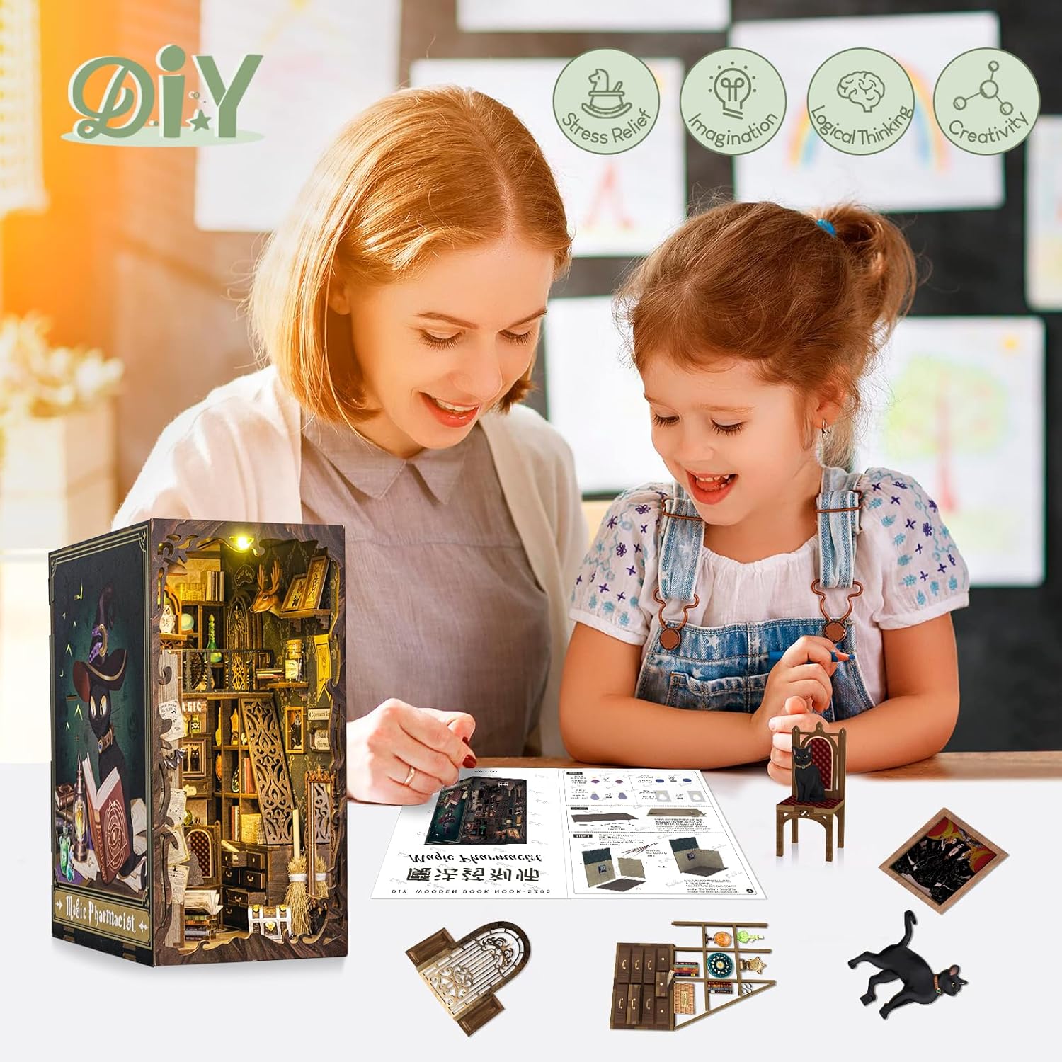 Book Nook Kit, DIY Booknook Miniature House Tiny House 3D Wooden Puzzle Dollhouse Kit for Adults and Teens, Bookshelf Insert Decor, DIY Craft Gift Model Build-uFunSpace