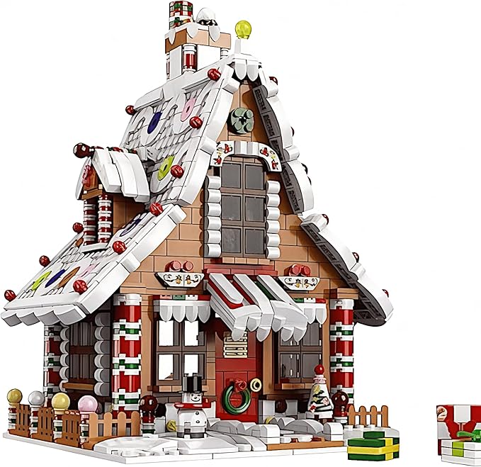 Christmas Gingerbread House kit Building Block Bricks Set, A Great Holiday Present Idea for Christmas (1,455 Pieces) Modular Building Great for Teens and Adults-uFunSpace