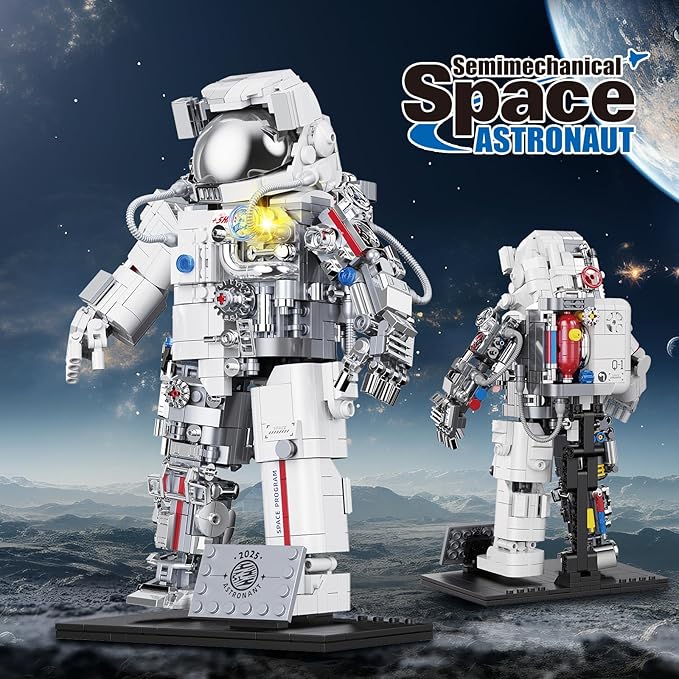 Space Astronaut Building Set Compatible with Lego Space Model with LED Light fors Adults Gifts for Boys 6+, 907 PCS Cool Collectible Gift Toys for Adults-uFunSpace
