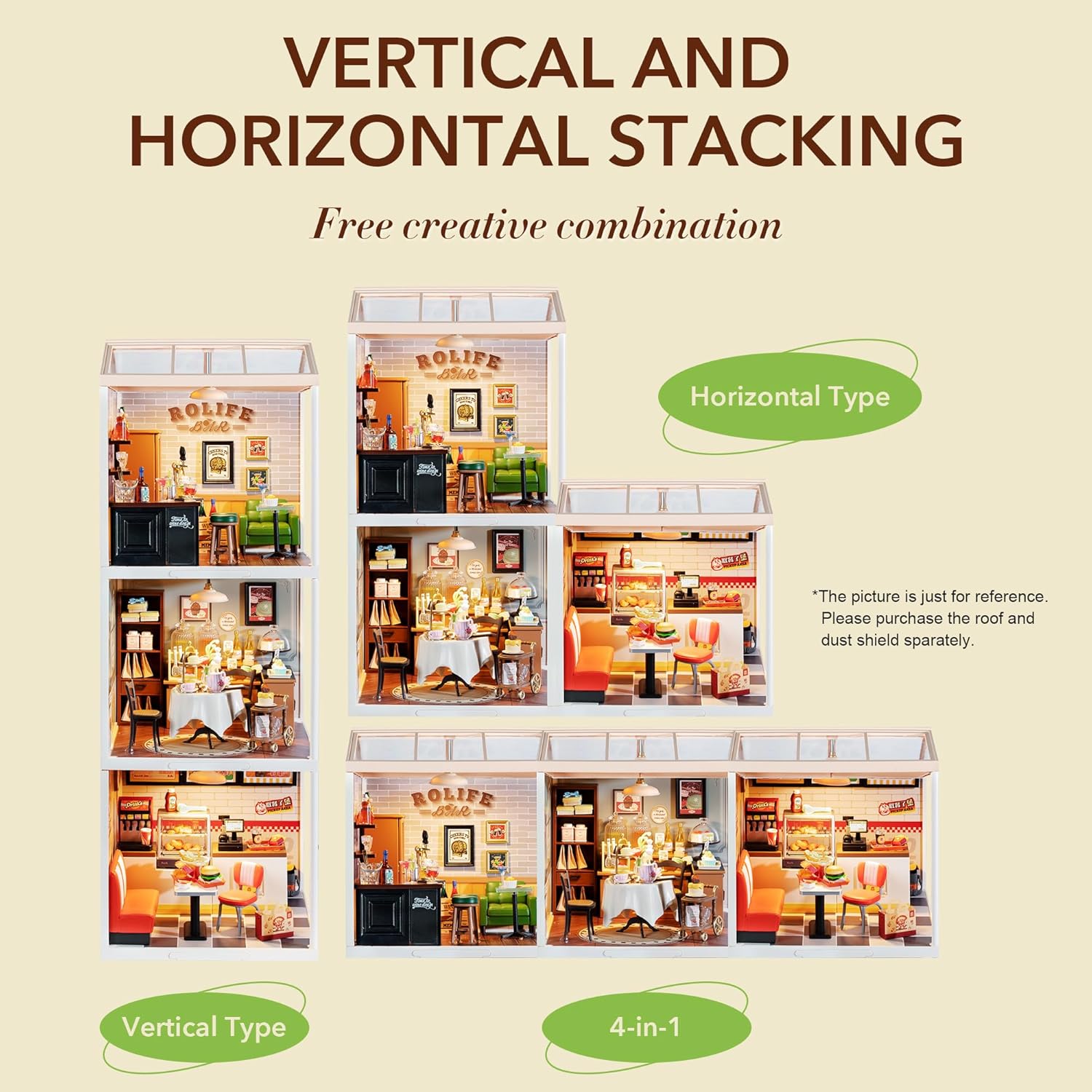 DIY Miniature Plastic House Building Set Toys Playset with LED Suitable for Mini Figures Construction Toys Diorama Kit Gifts for Teens Adults (Leisurely Cheers Bar)-uFunSpace