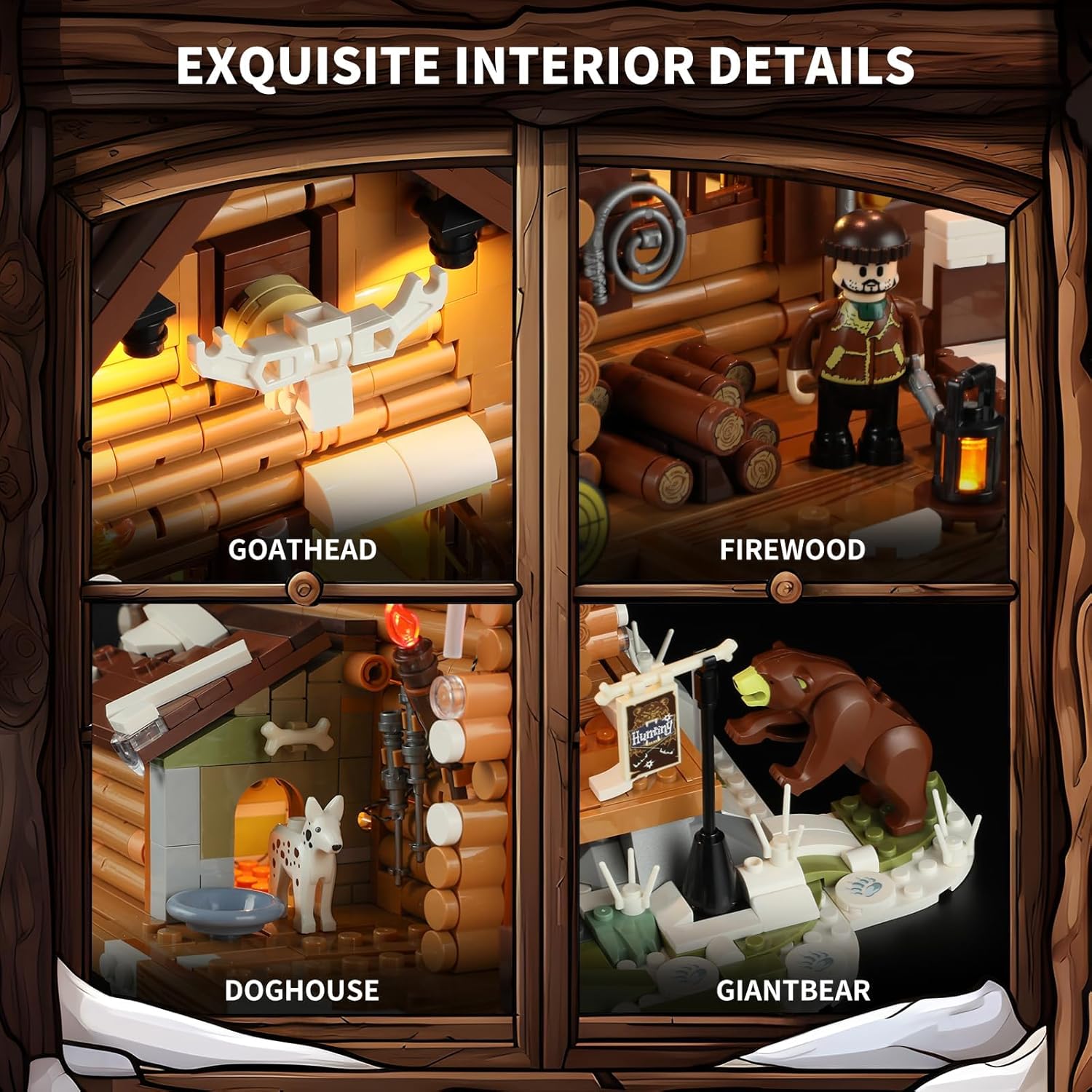 Hunting-Cabin Lighting Building-Bricks Set - Retro Wooden Cabin LED Light Construction Building Model Set 2036 Pcs for Adults and Teen-uFunSpace