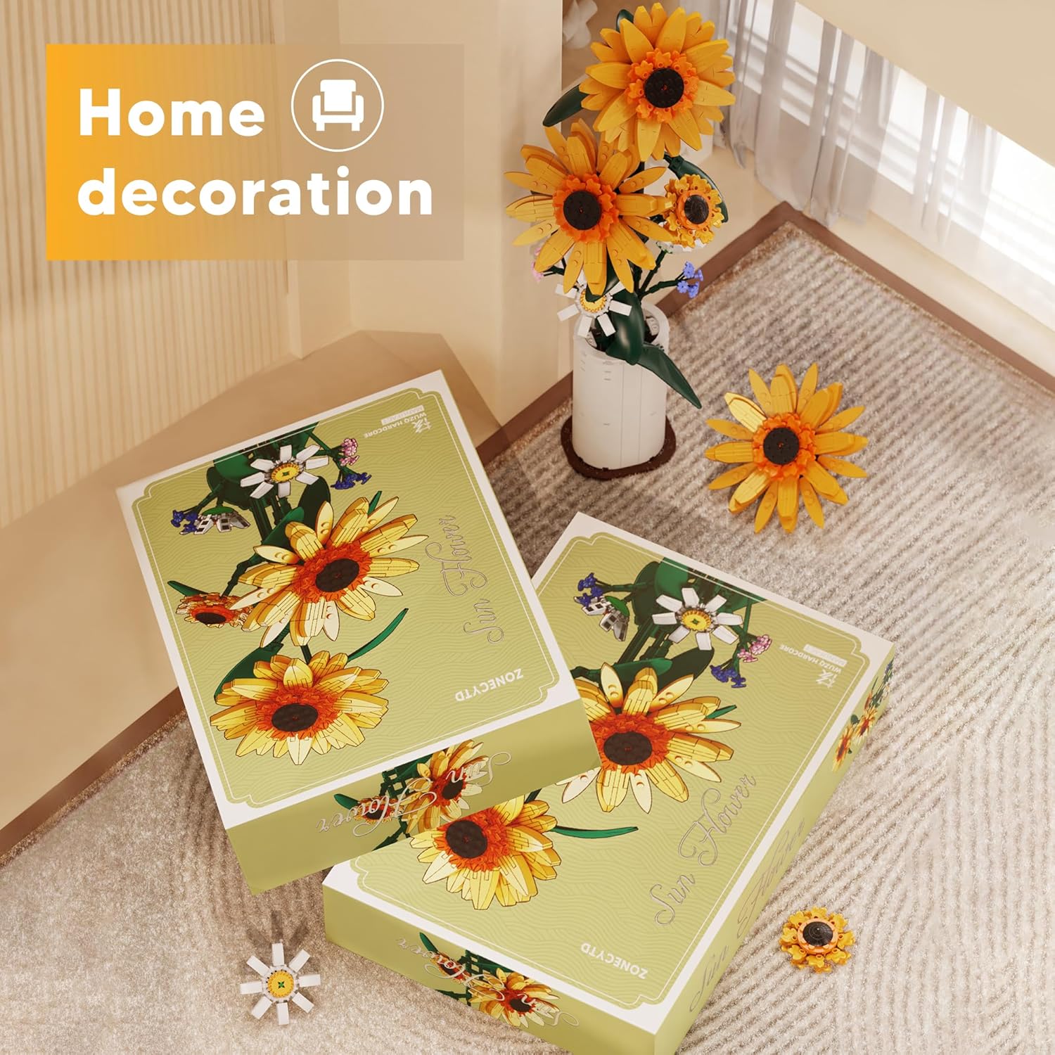 Sunflower Building Blocks Sets Flower Bouquet with Vase for Adults Teens, Flower Garden Building Toys for Girls Boys Home Decor - 821Pcs-uFunSpace