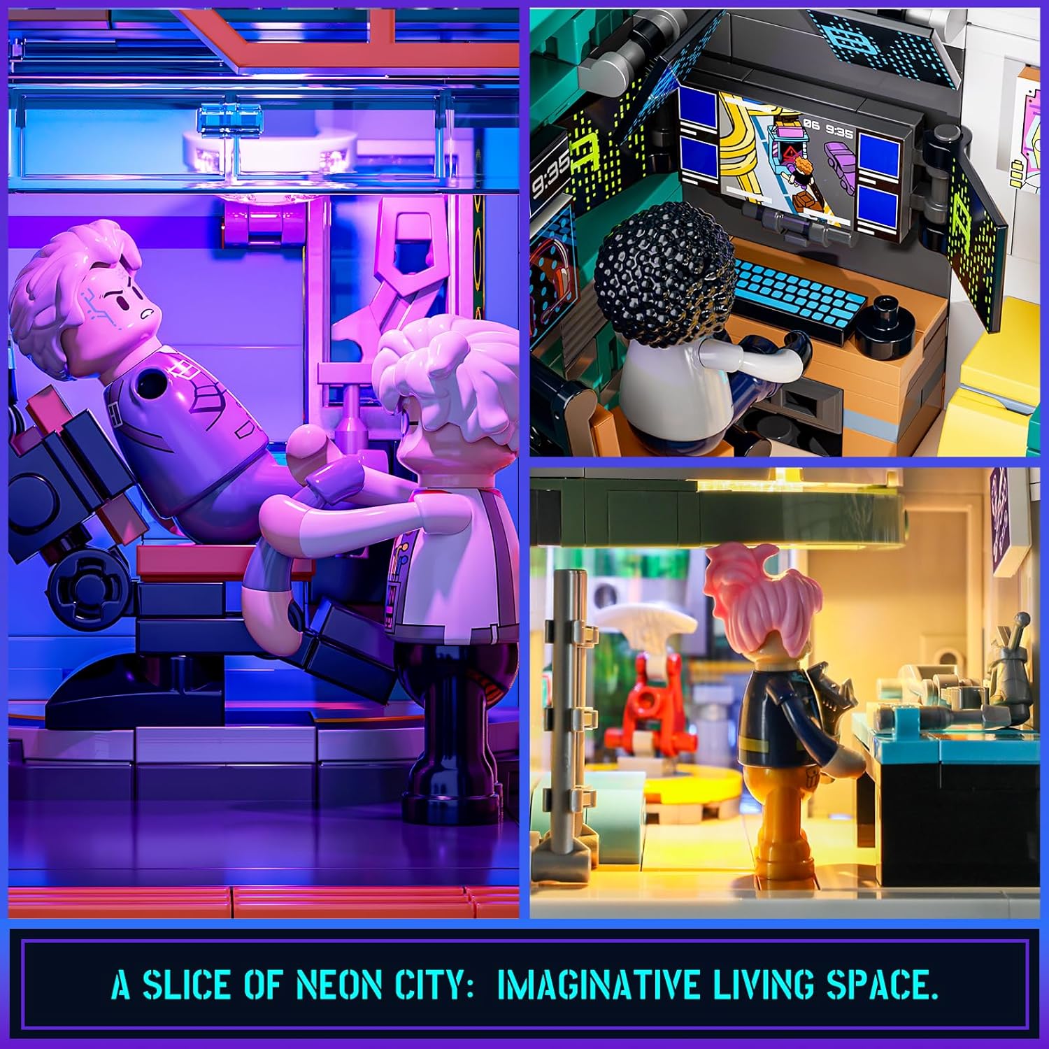 Cyberpunk Mansion Lighting Building-Bricks Set - 2524 Pcs Future City Modular Buildings Set Display Idea for Adults and Sci-fi Lovers-uFunSpace