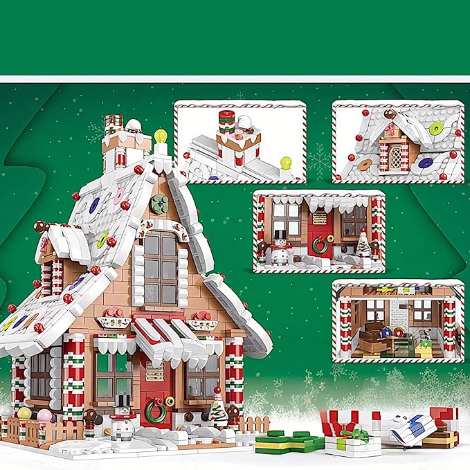 Christmas Gingerbread House kit Building Block Bricks Set, A Great Holiday Present Idea for Christmas (1,455 Pieces) Modular Building Great for Teens and Adults-uFunSpace