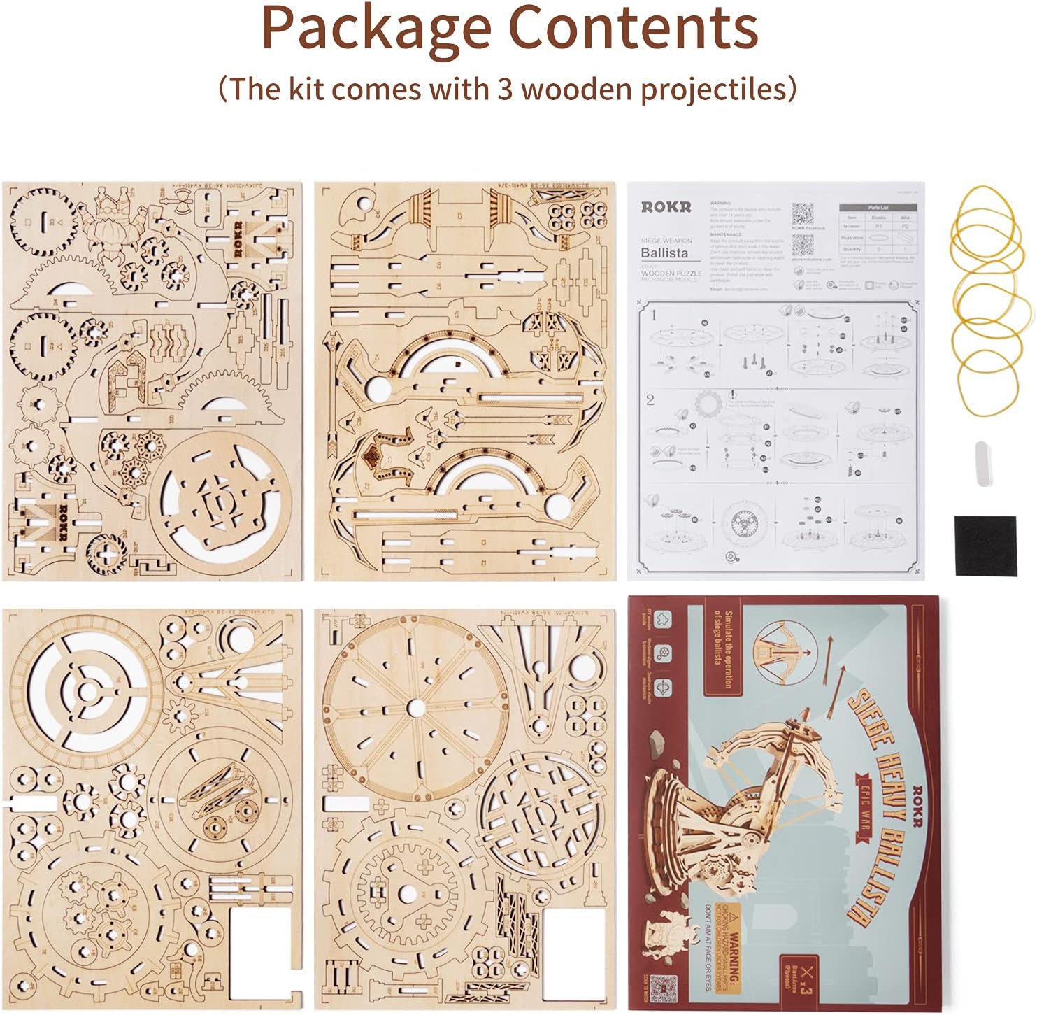 3D Wooden Puzzles for Adults, DIY Wooden Ballista Launcher Toys Building Model Kits STEM Projects Toys for Boys/Girls-uFunSpace