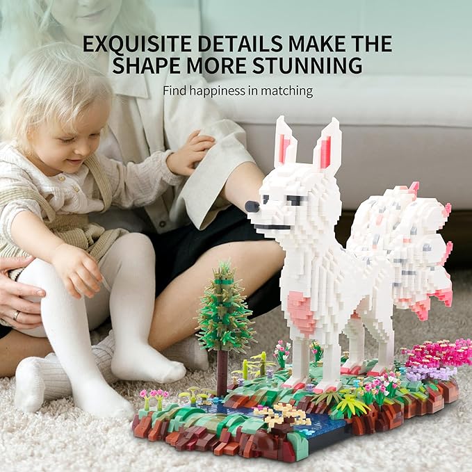 Forest Animal Micro Building Blocks Set - Nine Tailed Fox Stand in Lawns - Flowers and Trees, 4160 PCS Collectible Building Toy Gift for Adults and Kids Ages of 14+-uFunSpace