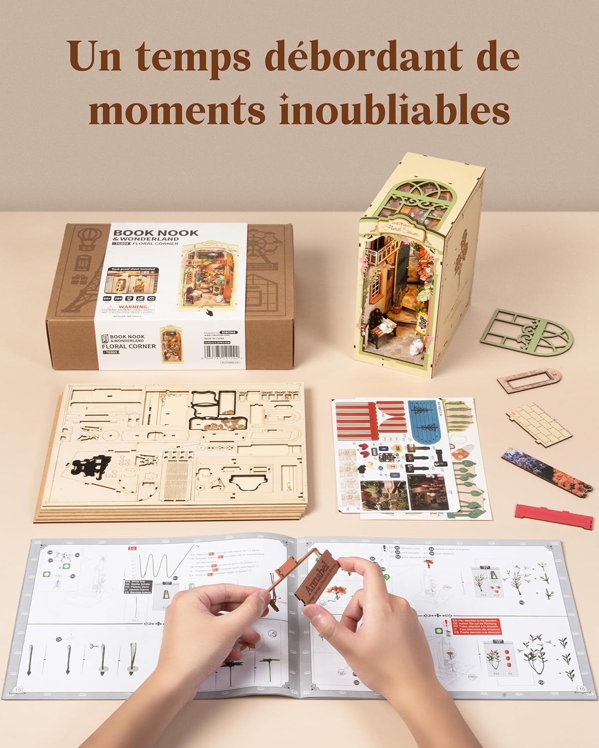 Unboxing Rolife Floral Corner kit contents including wooden sheets and tools-uFunSpace