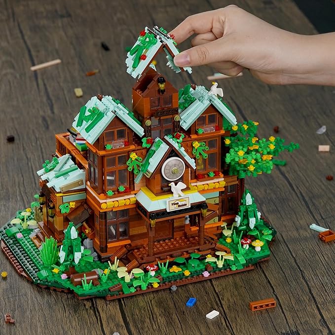 Time House Cabin Building Set with LED Light, 2198 PCS Wood Cabin Mini Ideas Creative Architecture Building Block, Birthday Gift for Adults Ages 8-12+ Years（Not Compatible with Lego Set ）-uFunSpace