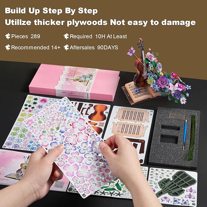3D Metal Puzzles for Adults, Cello 3D Metal Model Kits for Adults to Build, DIY Flower Model Building Kit for Ages 14+ Adults Women Men, Difficult DIY for Assembly, Birthday Gifts for Women Men Hobby-uFunSpace