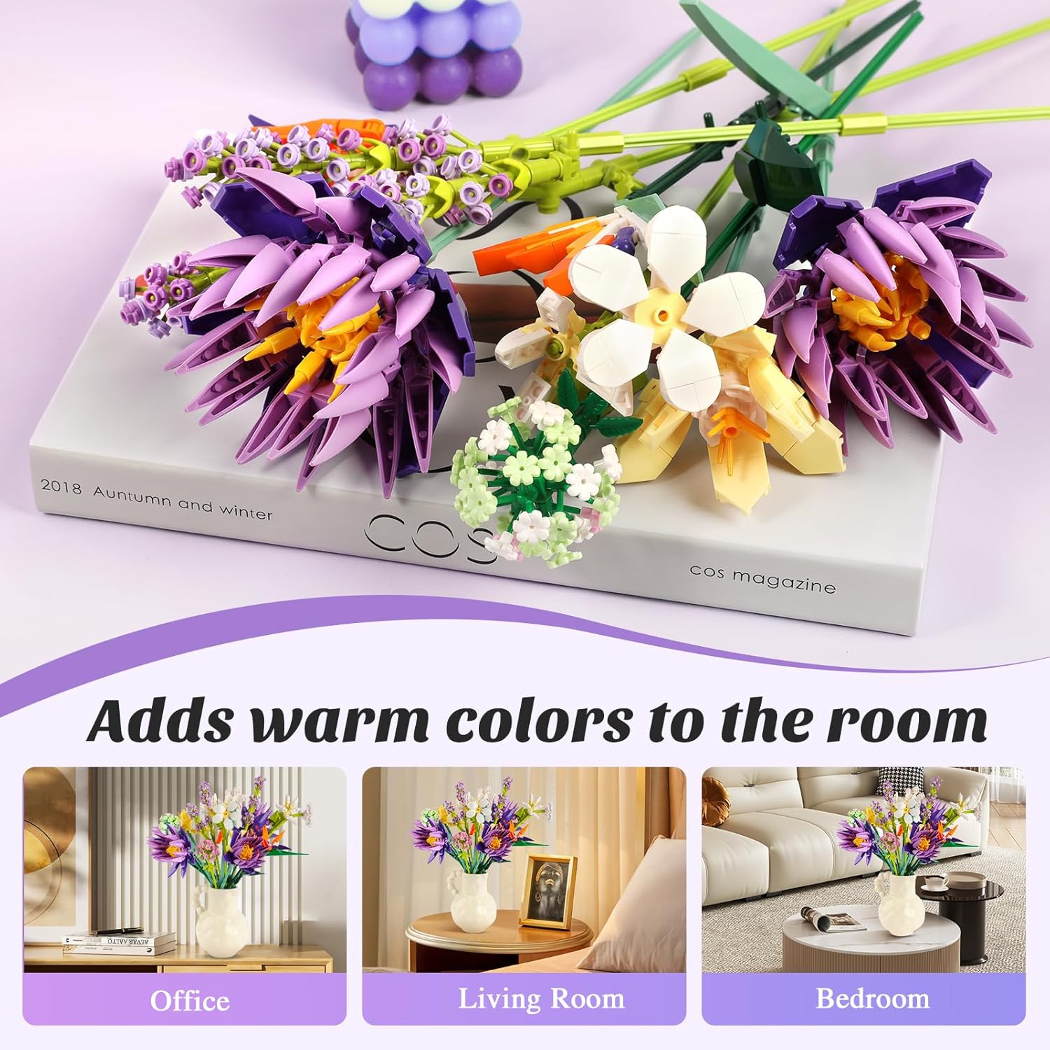 Flowers Bouquet Building Set, Creative 13 Artificial Wildflowers Botanical Collection Bird of Paradise for Adults Kids Home or Office Decor Christmas Valentine Mother's Day Birthday 891pcs (No Vase)-uFunSpace