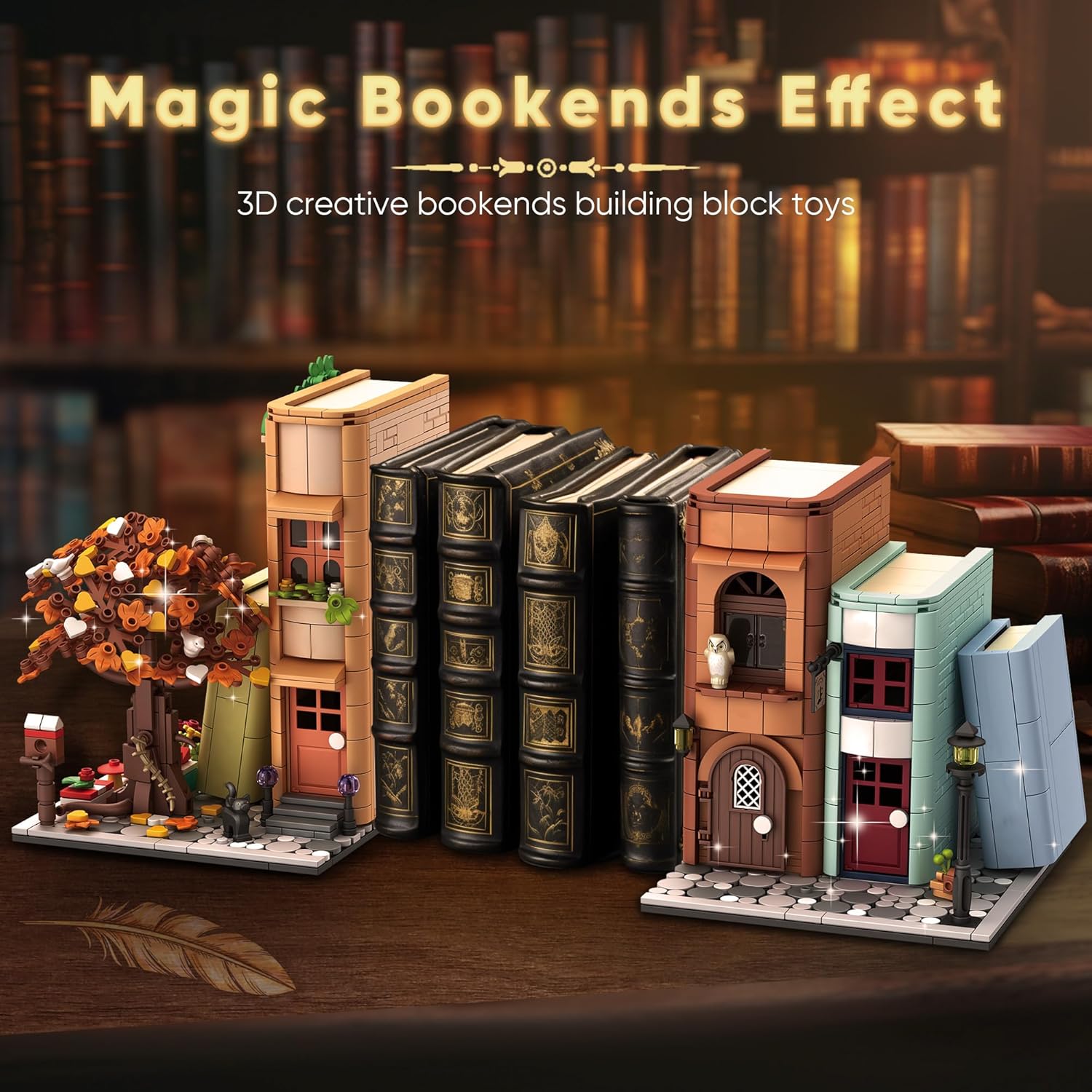 Bookend Magic House Building kit, Home Decorative for Building Block Toy, Bookcase Miniature House Model Building, Cool Bookshelf Organizer and Home Decor 1488pcs-uFunSpace