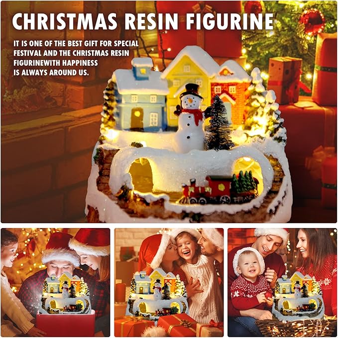 Happy family holding a Christmas village gift, creating a festive holiday atmosphere-uFunSpace