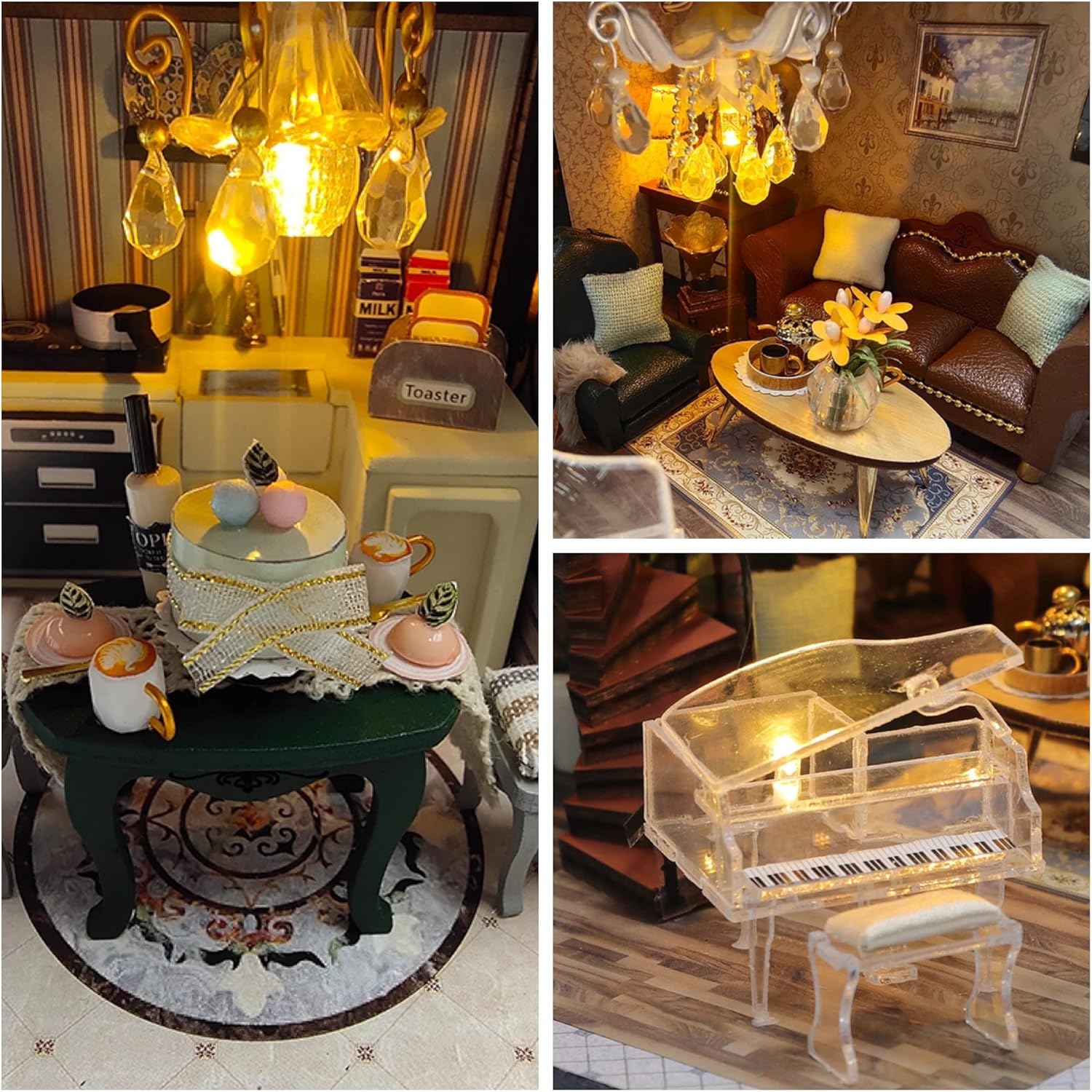 DIY Dollhouse Miniature Kit, Doll House Kit with Dust Proof Cover and Music Box, Mini Wooden Dollhouse Toys for Adult Gift(M2132)-uFunSpace