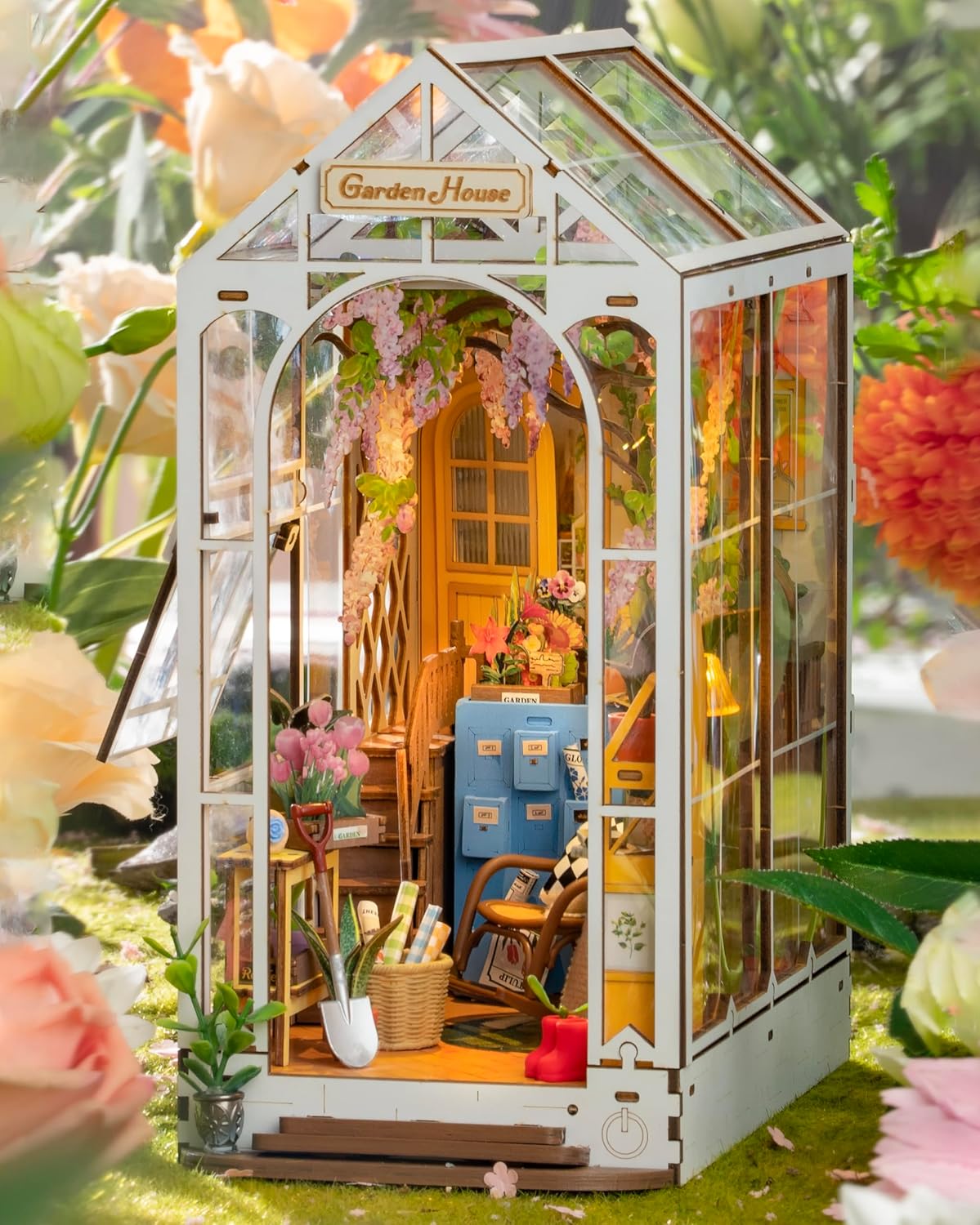Rolife Holiday Flower House DIY Craft Model - Elegant Glass Greenhouse with Plants-uFunSpace