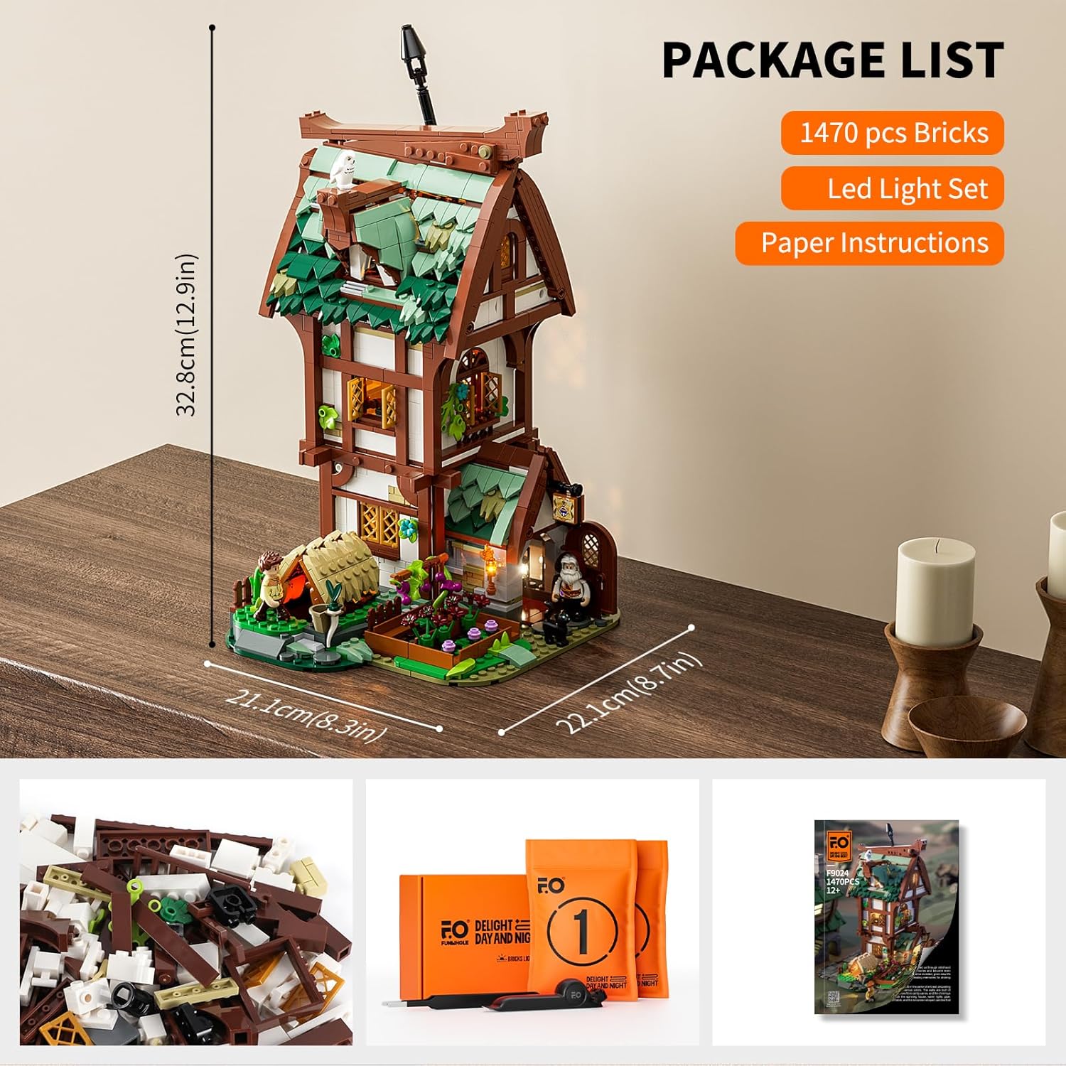 Medieval Apothecary Shop Lighting Building-Bricks Set - Compatible with Standard Bricks Medieval Series Collectible Display House 1470 Pcs for Adults and Teen-uFunSpace