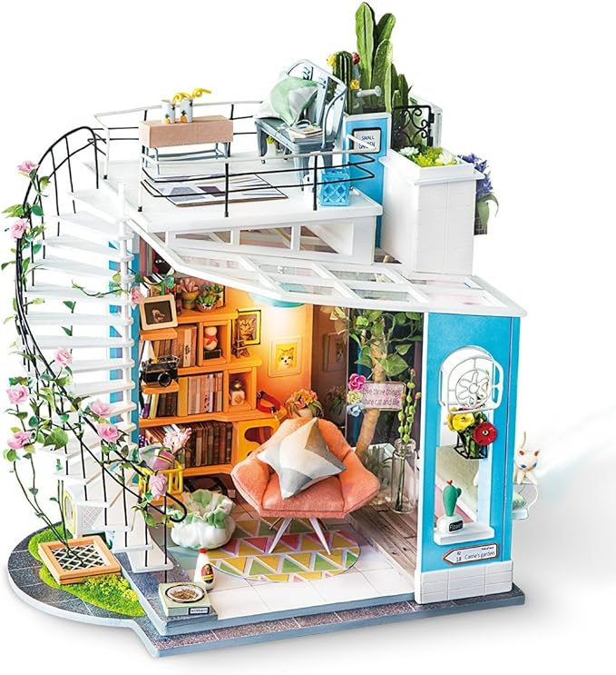 DIY Miniature Dollhouse Kit - 1:24 Scale Dollhouse Room Kit with LED Light - DIY House Kit with Furniture Best Birthday for Women and Men-uFunSpace
