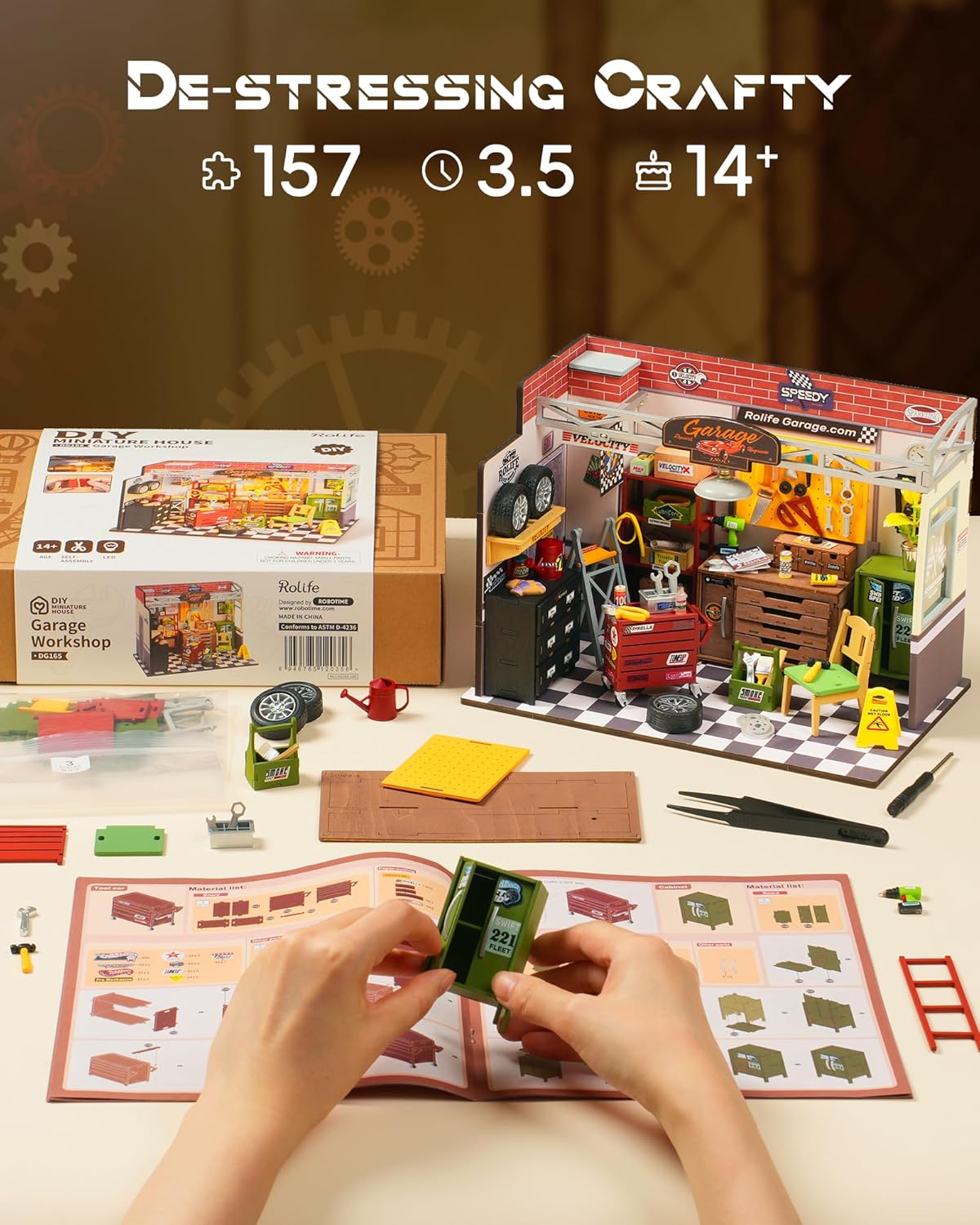 DIY Miniature House Kit Garage Workshop, Build 1/20 Mini House Building Kit with LED Craft Kits for Aduls Gifts for Him Her Kids-uFunSpace