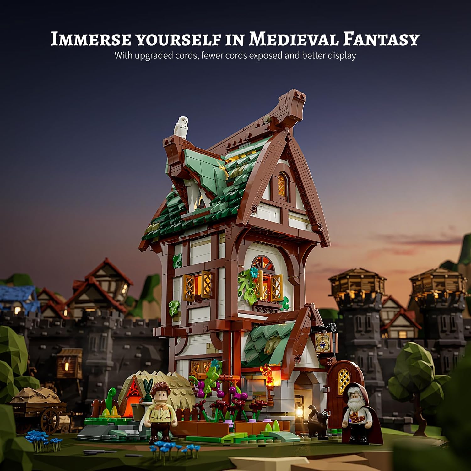 Medieval Apothecary Shop Lighting Building-Bricks Set - Compatible with Standard Bricks Medieval Series Collectible Display House 1470 Pcs for Adults and Teen-uFunSpace