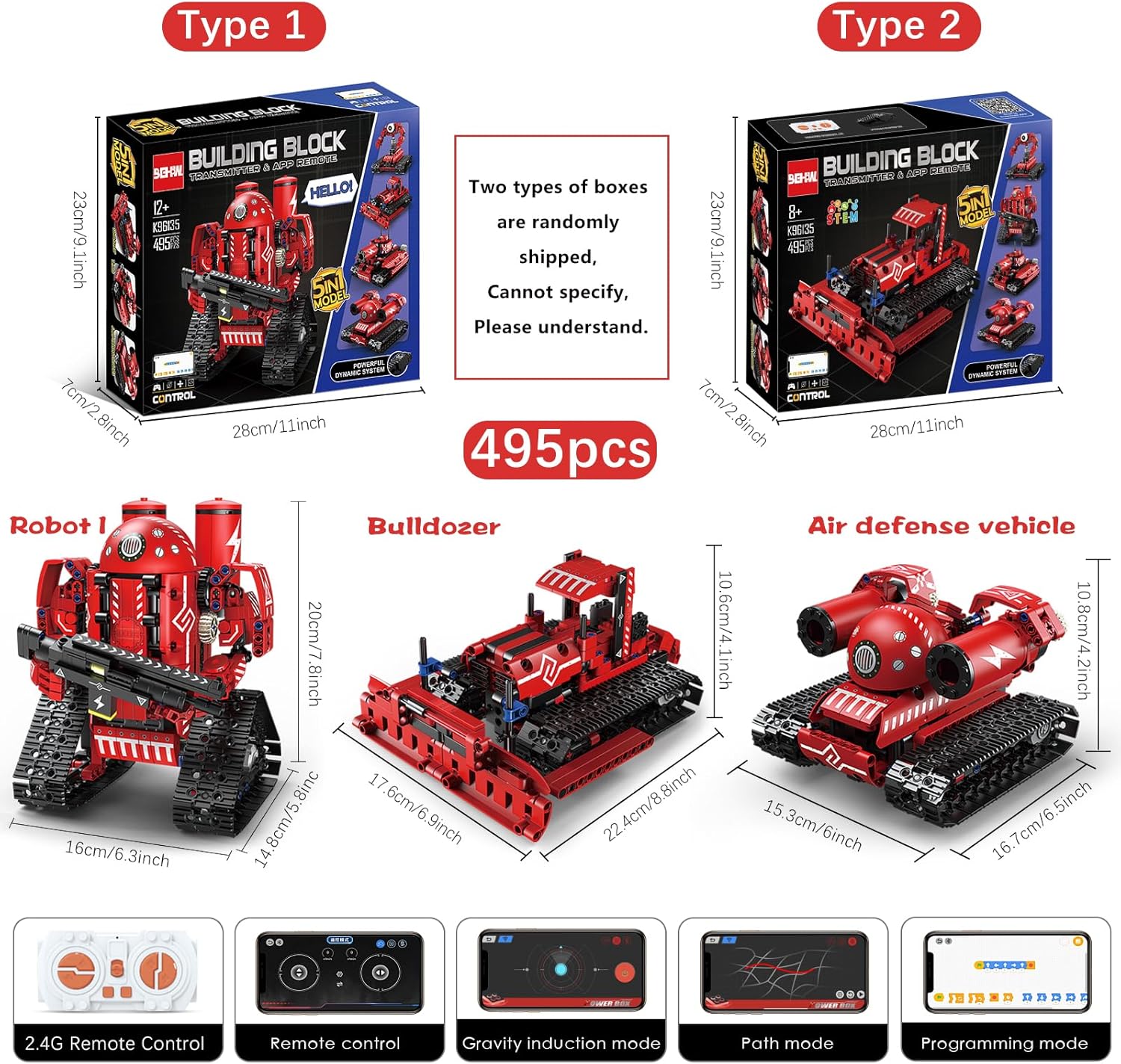 Technique Car Building Blocks Set, Science Kits for Kids Age 8-12, STEM 5in1 Remote & APP Control Tracked/Robot/Bulldozer/Tank, Building Toy Gifts for Boys Girls 8-16, (495 PCS)-uFunSpace