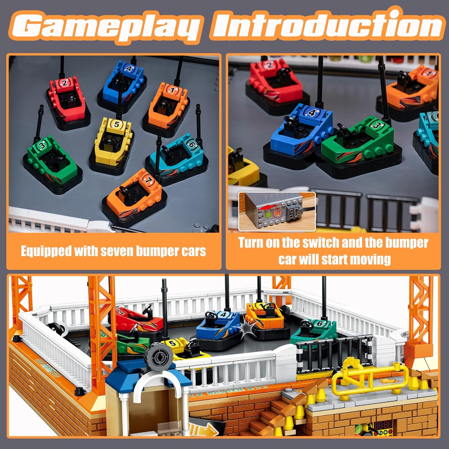 Bumper Cars Building Blocks Set. Large Amusement Park Model Kit for Teen Boys Son, Girls, Nephews, Block Lovers. Kids Puzzles with Motors, Christmas Children's Day Birthday Gifts-1840 PCS-uFunSpace