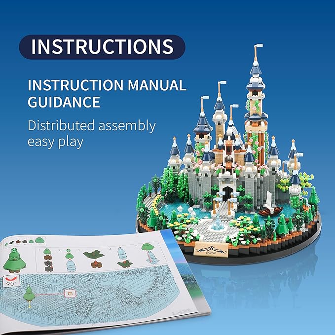 Magic Princess Blue Castle Micro Building Blocks for Adults Mini Building Kit, Creative Display Gift for Women and Kids Ages 14+ 3600 PCS-uFunSpace