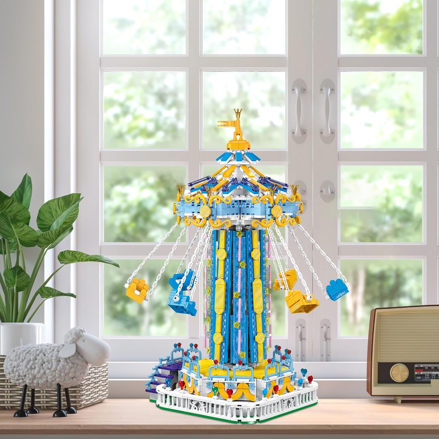 Swing Ride Building Blocks Set. Large Amusement Park Model Kit for Boys and Girls Over 6 Years Old., Carousel Building Set for Motorized Control and With LED Ligh, Christmas Birthday Gifts- 1892 PCS-uFunSpace