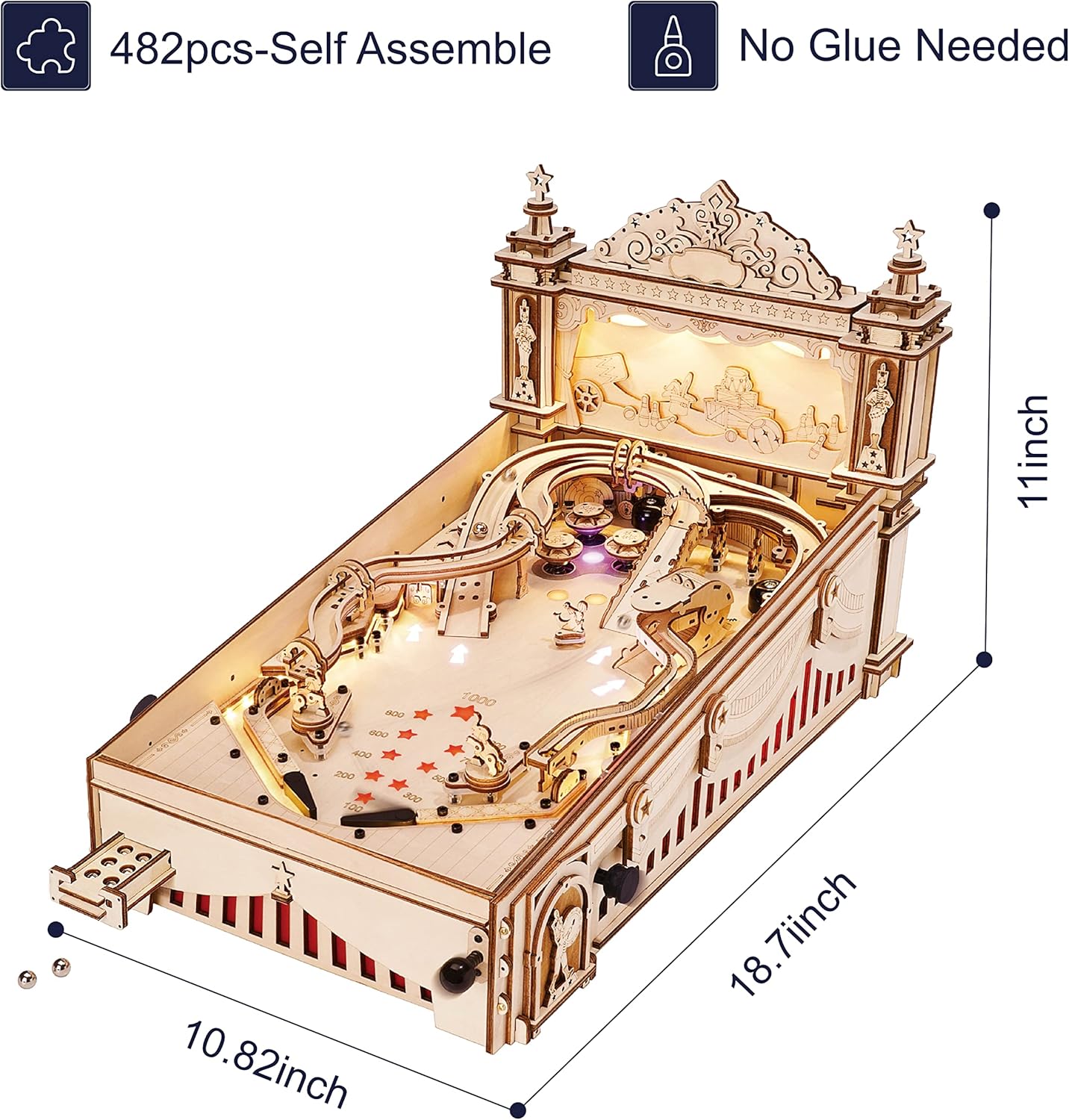 Wooden Puzzles 3D Pinball Machine Mechanical Model Wooden 3D Puzzles for Adults DIY Pinball Game Wooden Puzzle-Model Building Kits Christmas Birthday Gifts for Adult and 14+ Teens-uFunSpace