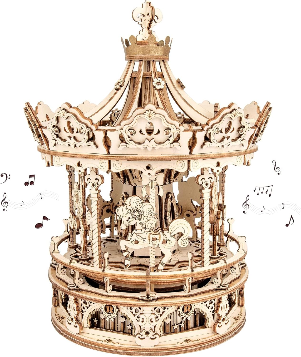 3D Wooden Puzzles Music Box - DIY Model Building Kit Mechanical Merry-go-Round Exquisite Display Gifts for Teens Man/Woman Family-uFunSpace