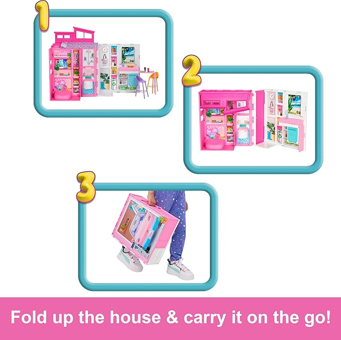 Doll House Playset, Getaway House with 11 Accessories Including 2 Chairs, 4 Play Areas & 360-degree Play-uFunSpace