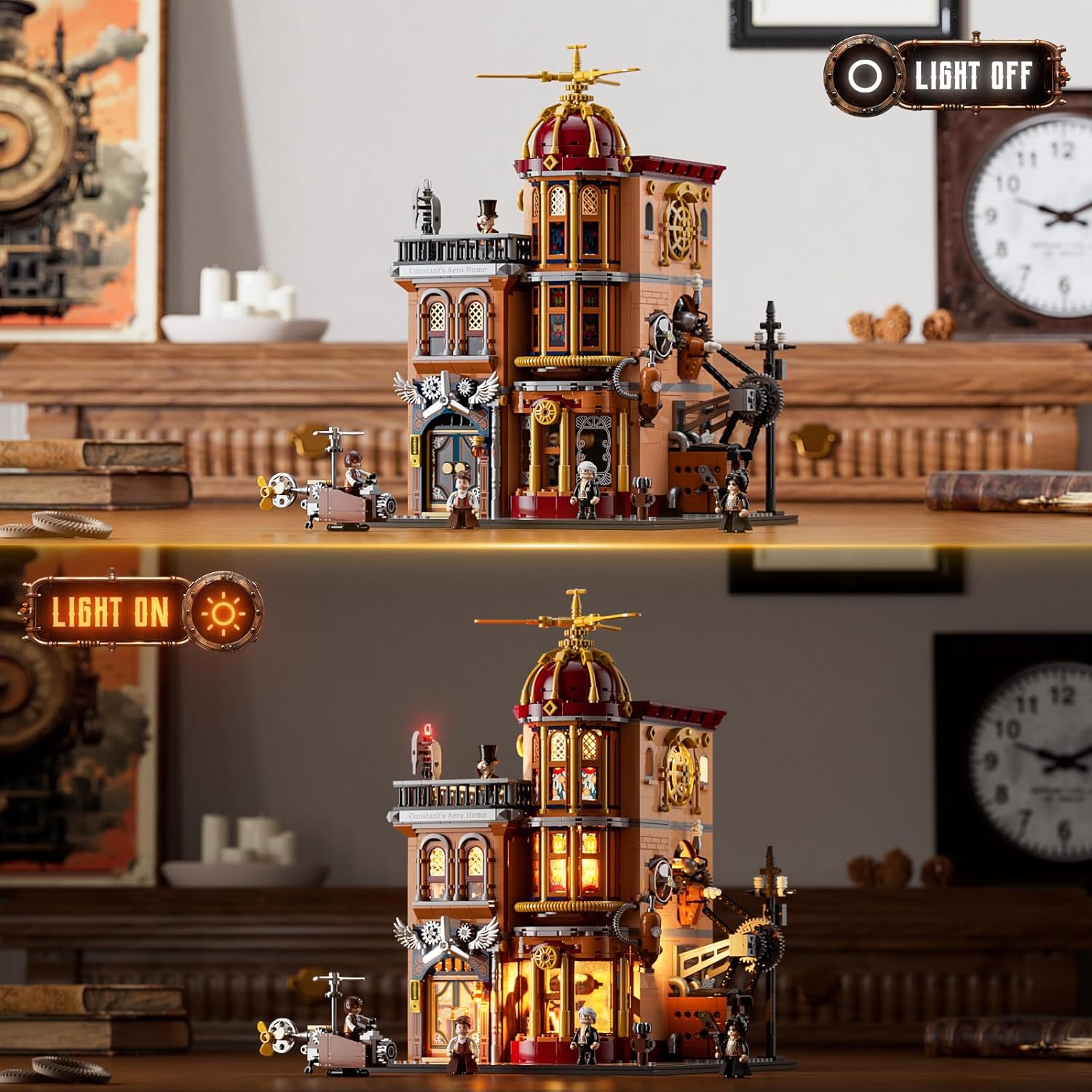 Steampunk Flying Club Lighting Building-Bricks Set - 1871 Pcs Modular Building Blocks Display Collectible Set for Adults-uFunSpace