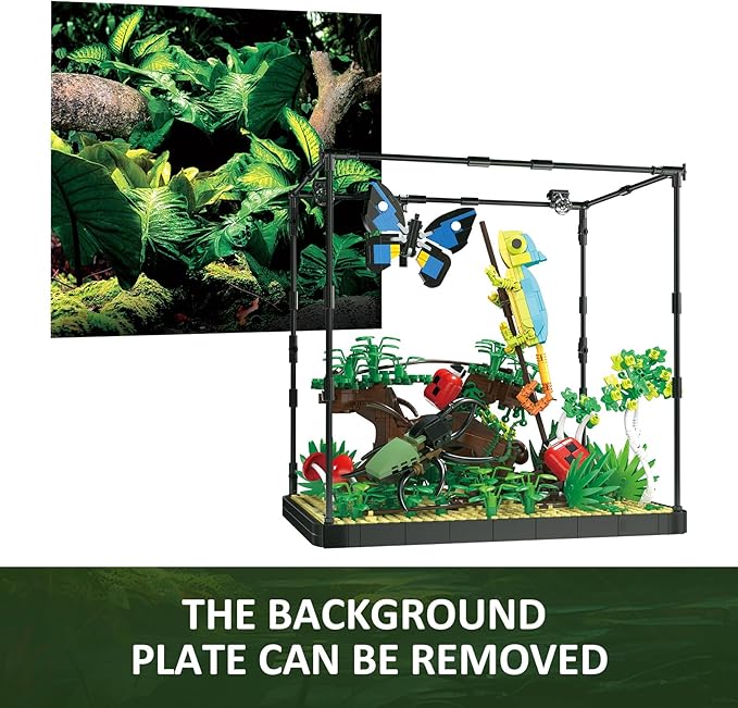 Tropical Rainforest Building Set with LED Light,Jungle Landscape Building Blocks with Chameleon Butterfly Beetle Ladybug Plant Animal,Desktop Decor Display Gift for Aldults and Teens(1358pcs)-uFunSpace