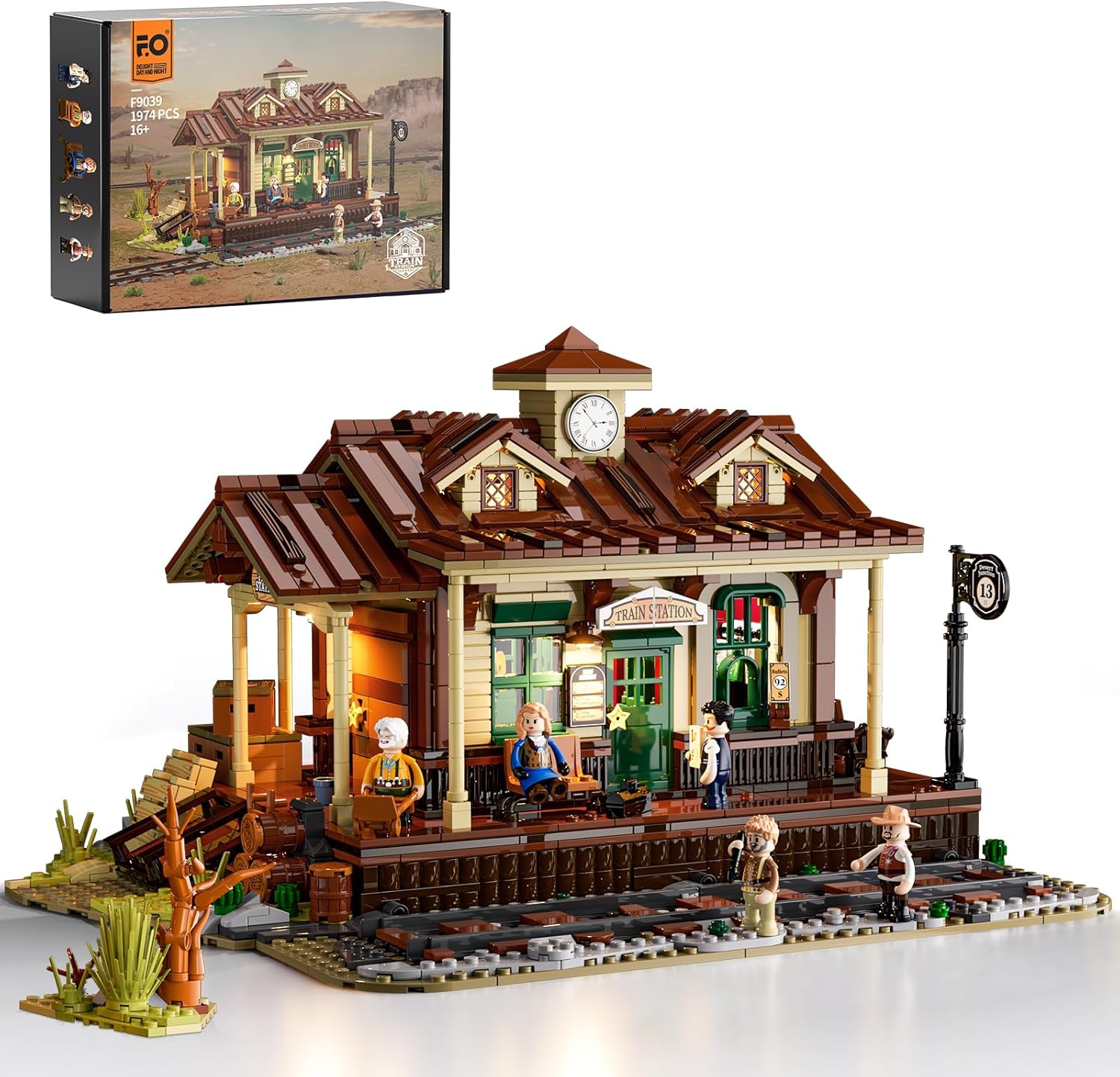 Wild West Train Station Lighting Building-Bricks Set - 1975Pcs Collectible Train Playset for Adults and Teens-uFunSpace