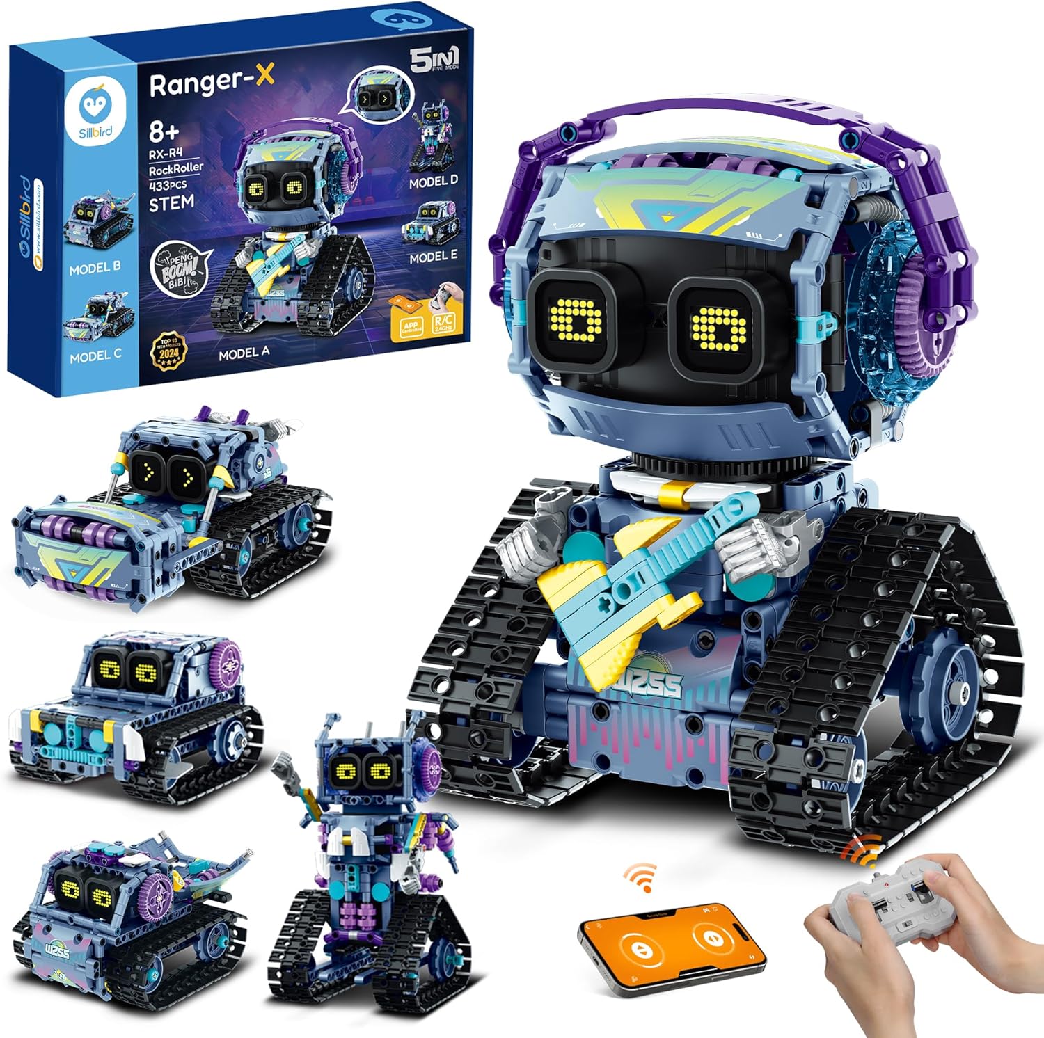 Robot Building Blocks Kit with Remote Control Christmas STEM Gift for Boys Aged 8-12, Coding Robot Project Birthday Creative Toy - Build 5 in 1 Model, Total 433 Pieces-uFunSpace